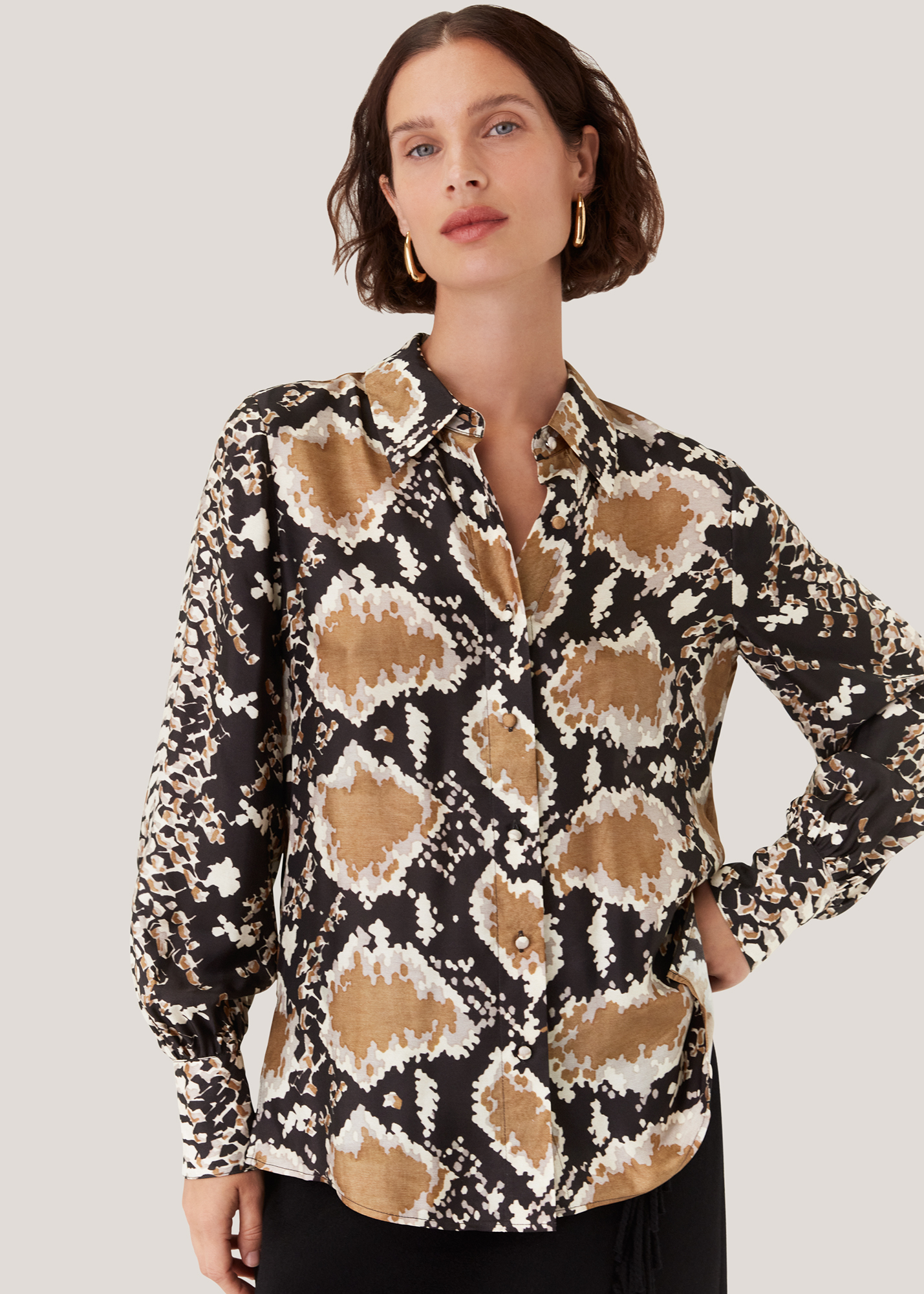 Whistles Women's Snake Print Silk Snake Oversized Shirt Size 18