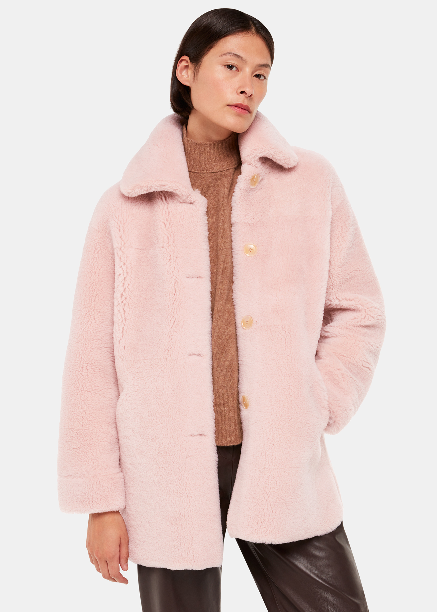 Whistles Women's Pink Mia Shearling Coat Size M