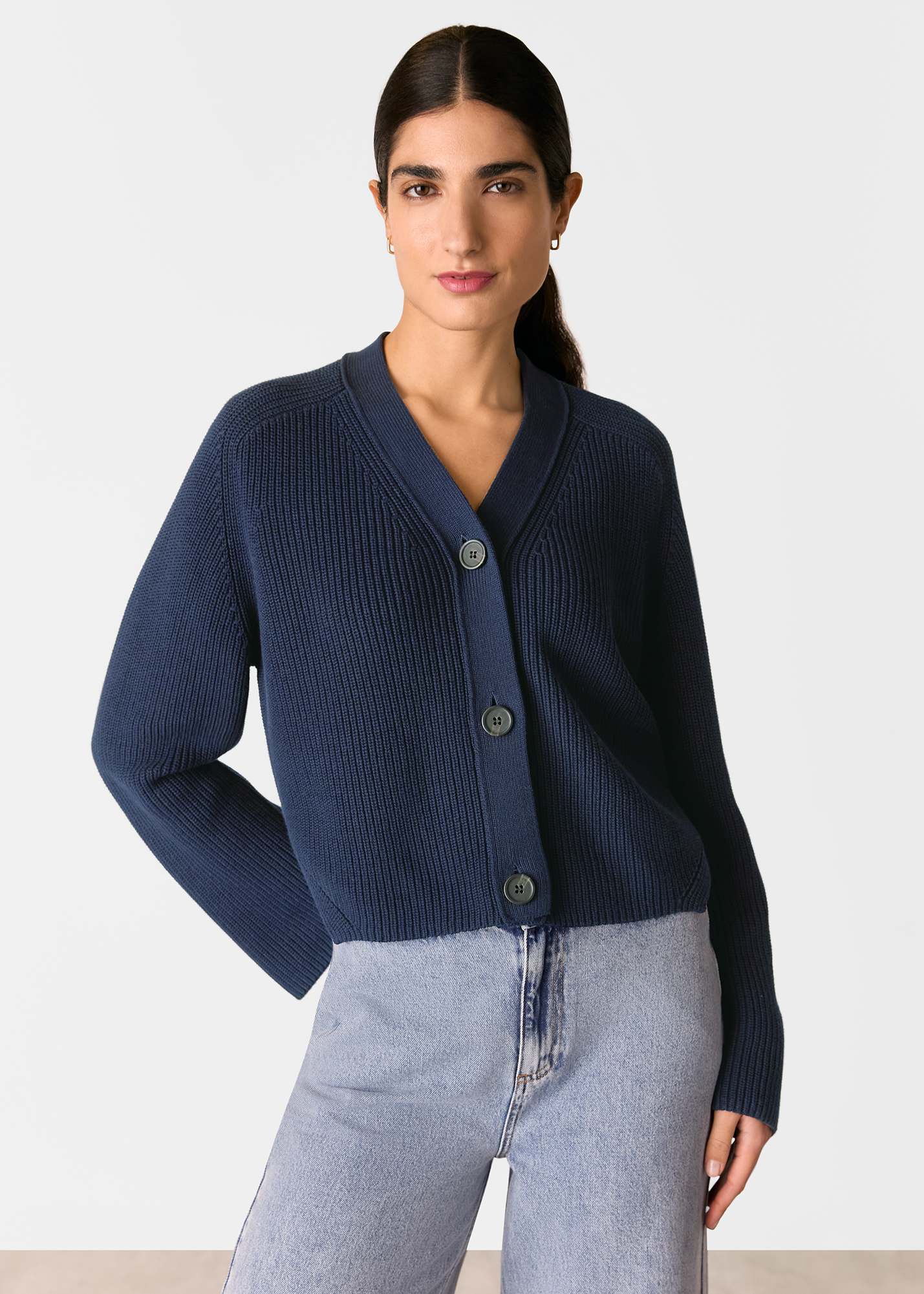 Whistles Women's Navy Nala Cotton Cardigan Size XL