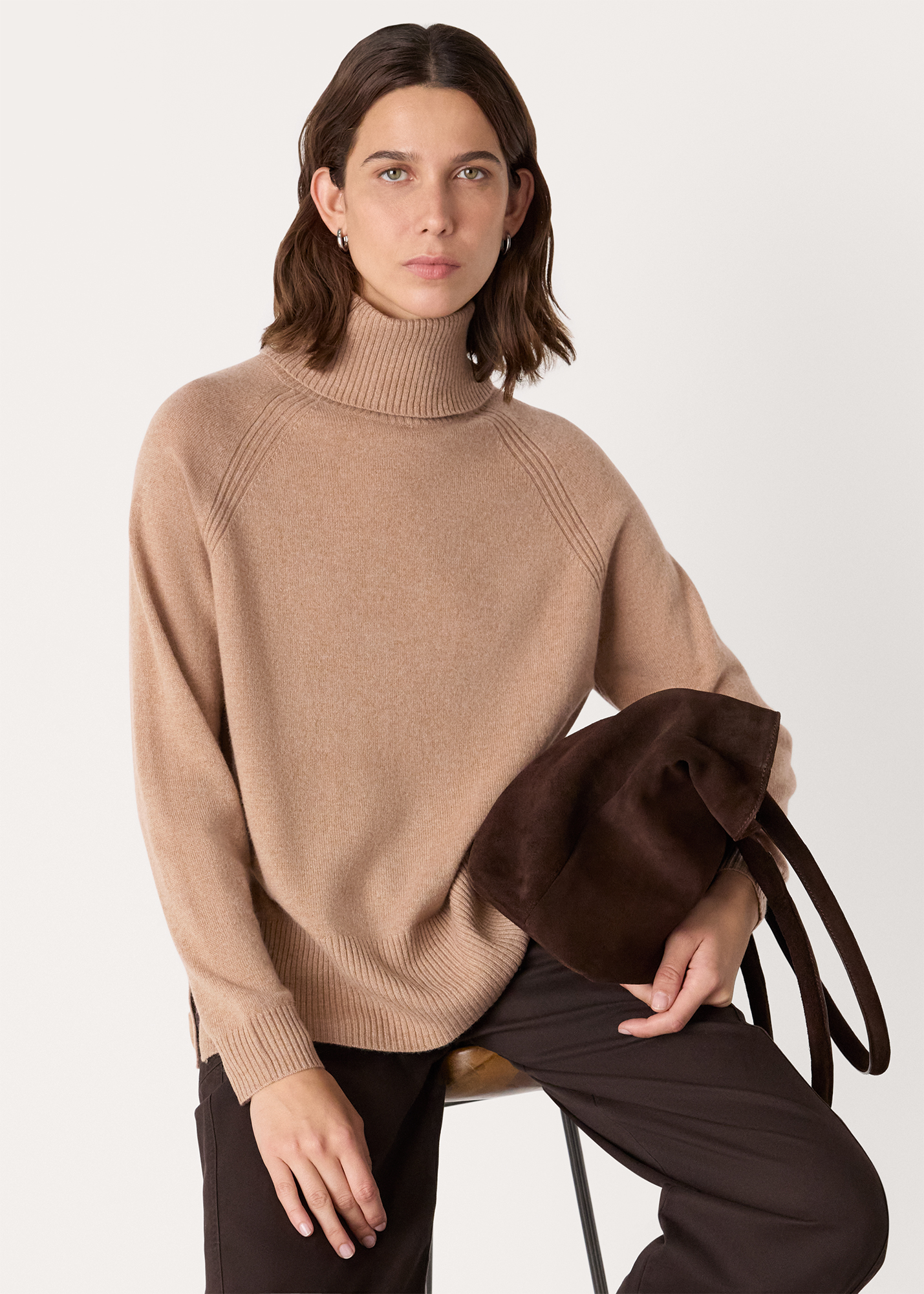 Whistles Women's Camel Cashmere Roll Neck Size XS