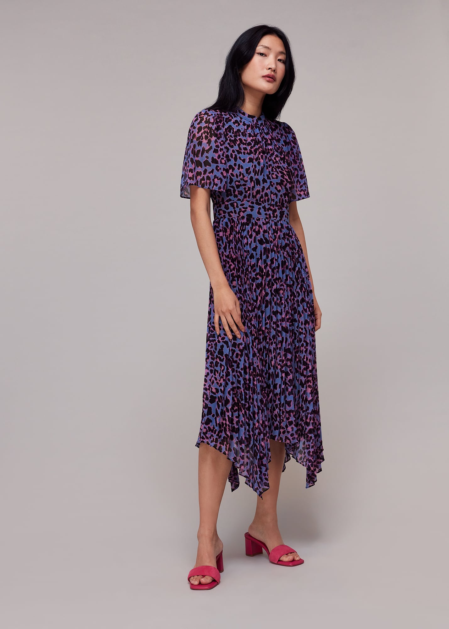 Whistles Women's Purple/Multi Animal Cheetah Pleated Dress Size 4