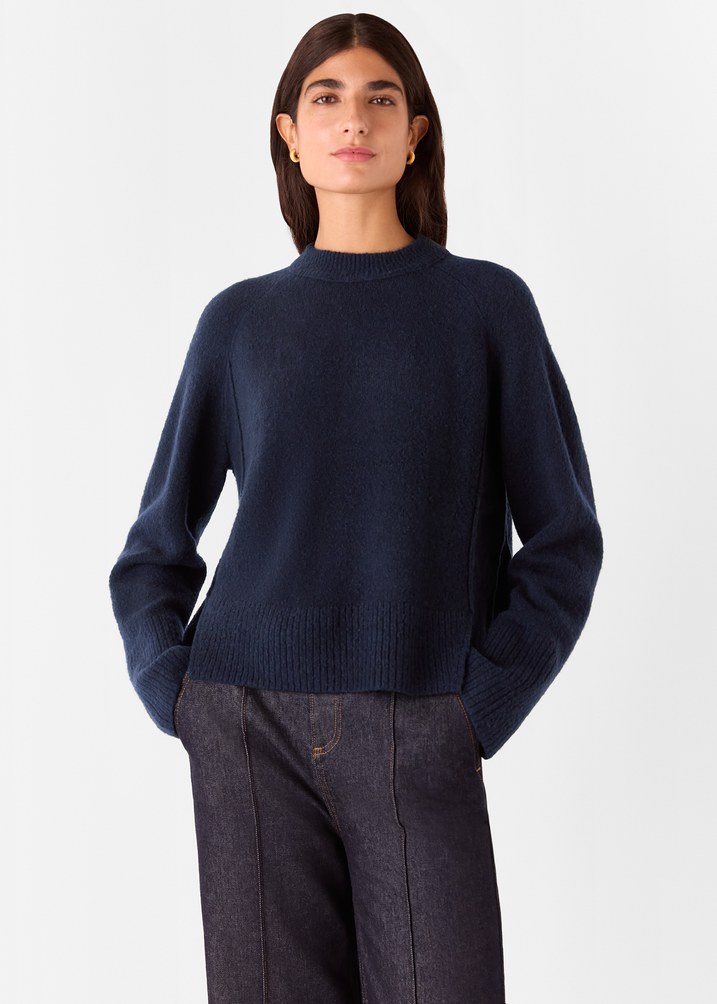 Whistles Women's Navy Wool Mix Side Split Knit Size XS
