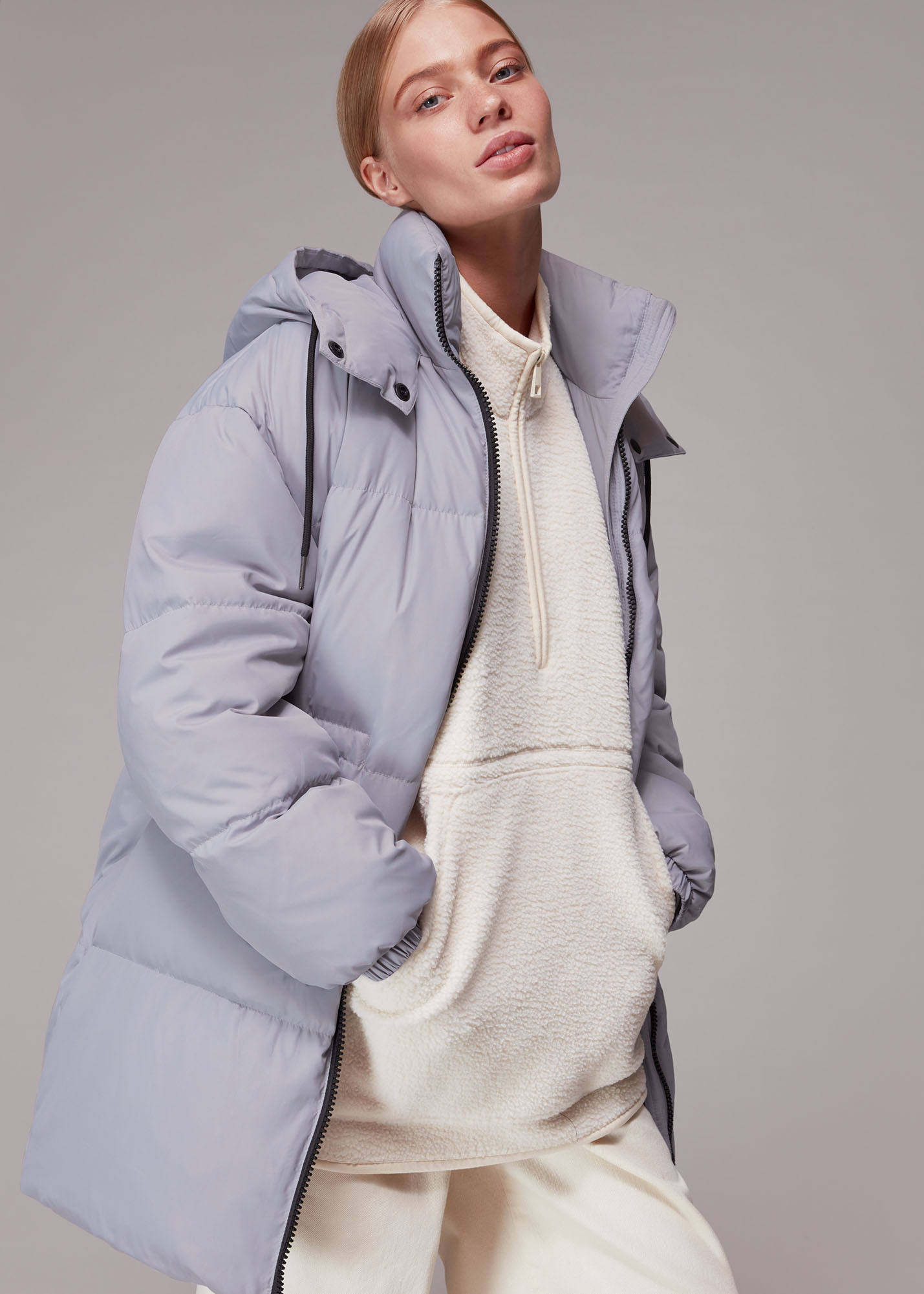 Whistles Women's Pale Blue Esme Hooded Down Puffer Coat Size XS