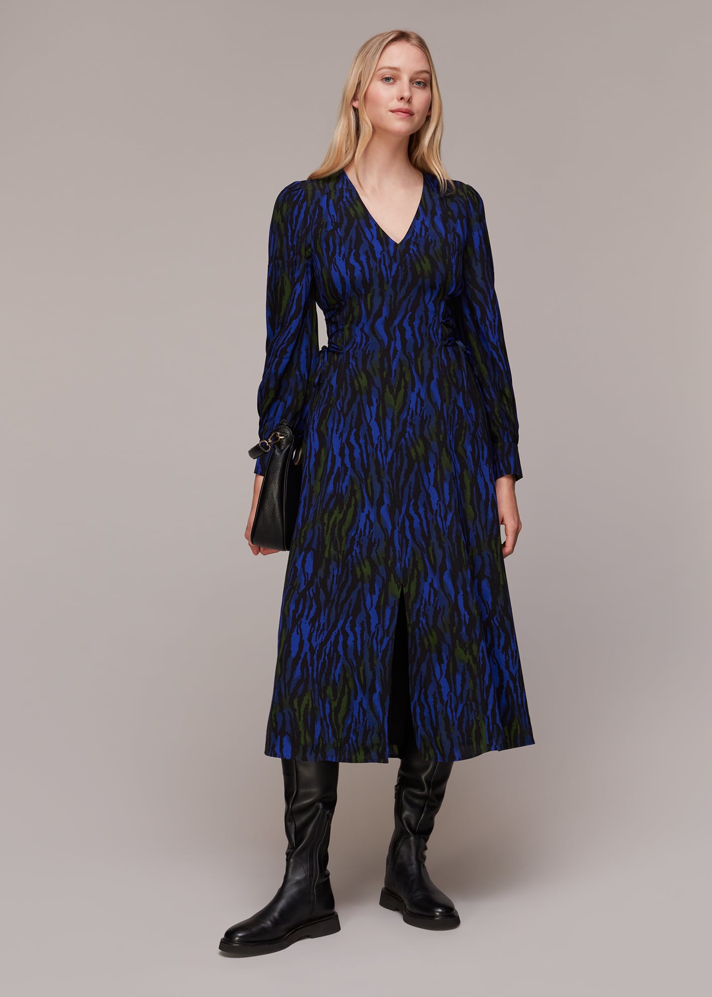 Whistles Women's Blue/Multi Watercolour Tiger Midi Dress Size 4