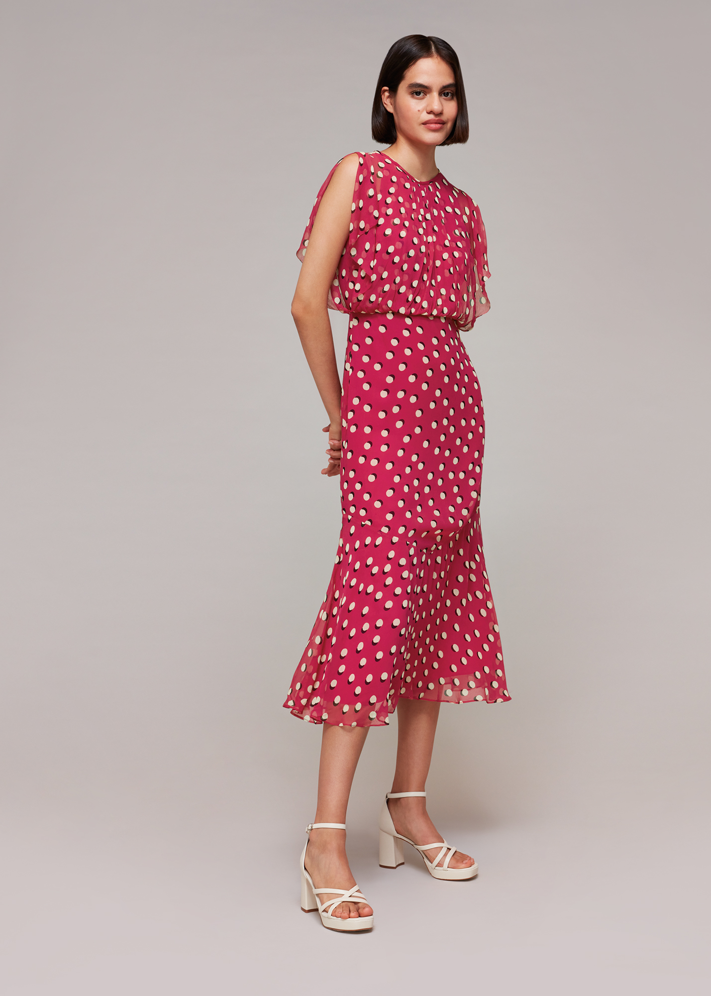 Whistles Women's Pink/Multi Moon Spot Print Dress Size 6