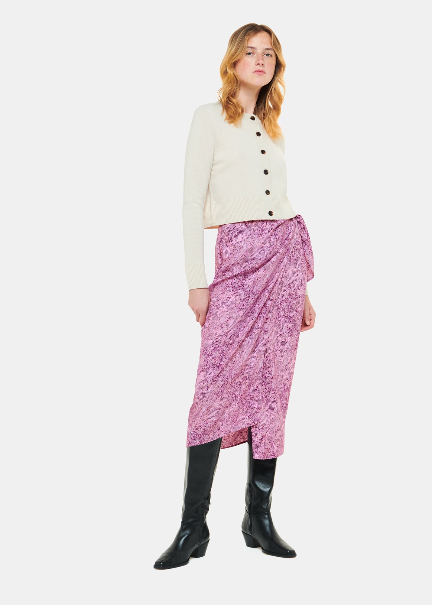 Whistles Women's Pink/Multi Diagonal Snake Tie Side Skirt Size 20