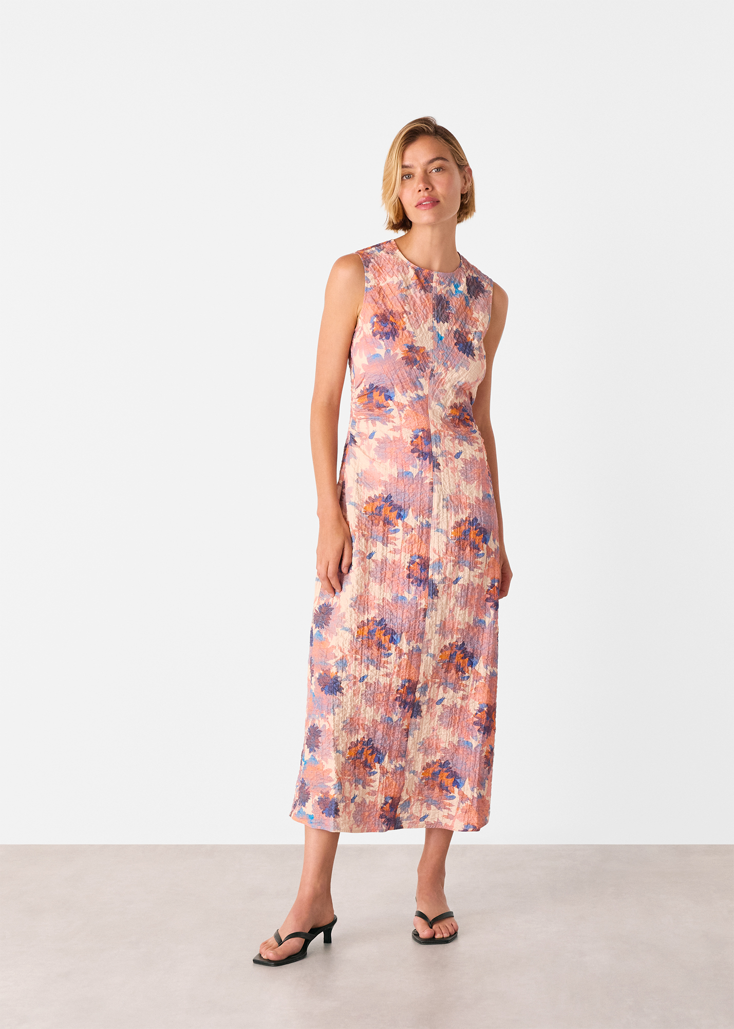Whistles Women's Pink/Multi Floral Textured Midi Dress Size 12