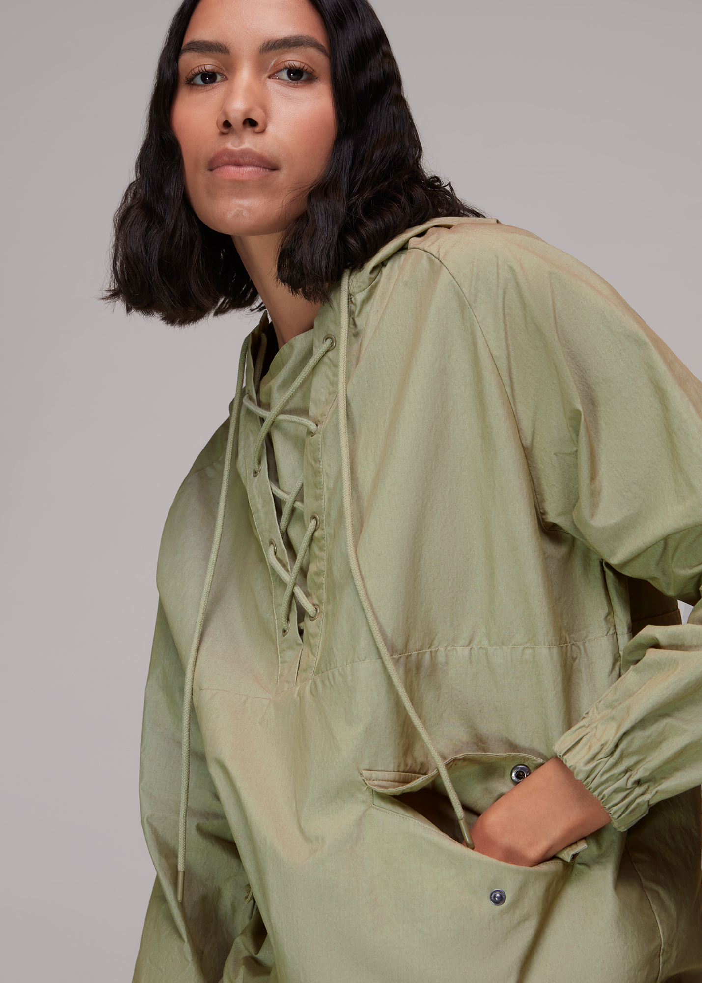 Whistles Women's Khaki Lottie Tie Neck Windbreaker Size XS