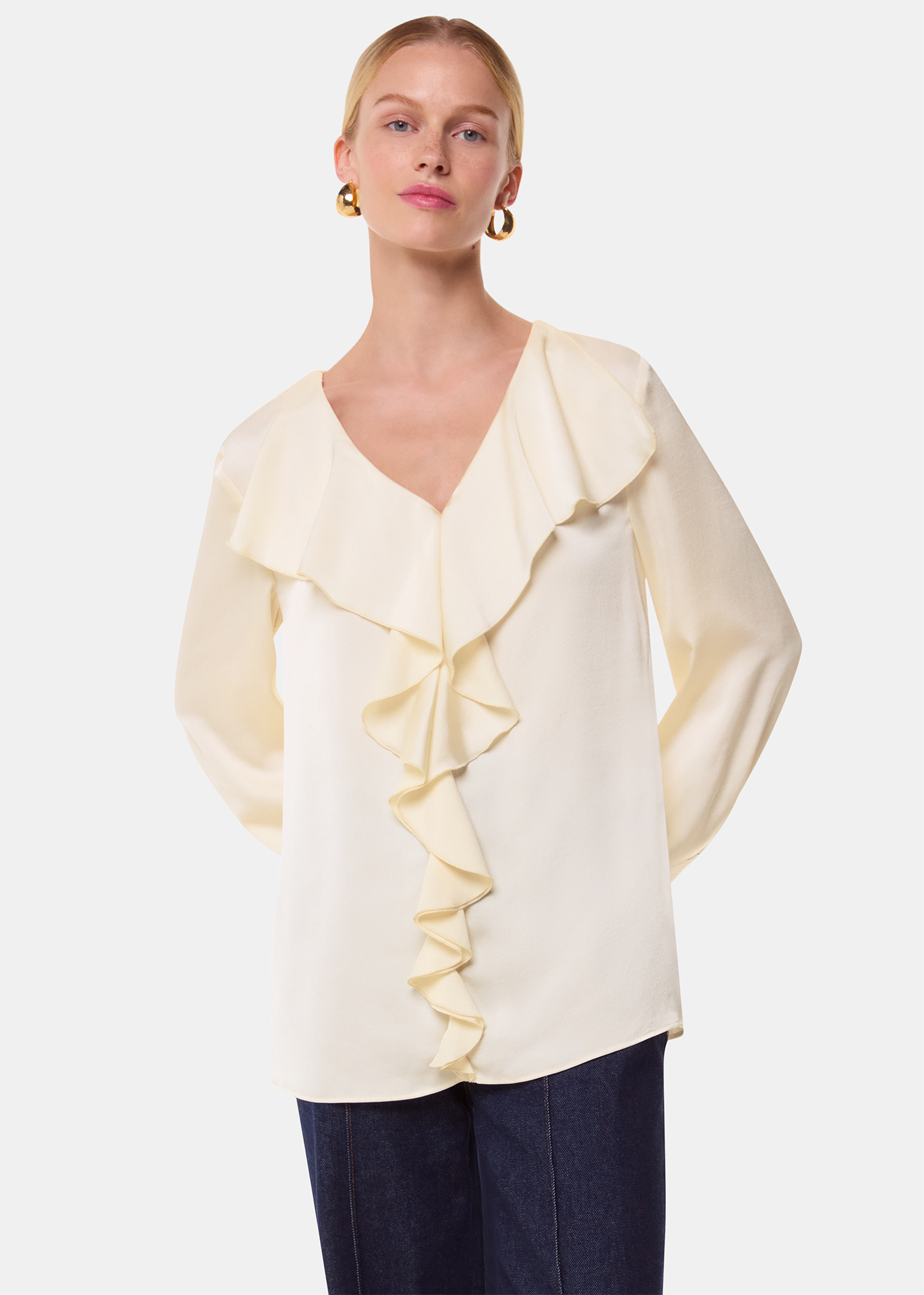 Whistles Women's Ivory Kika Frill Top Size 4