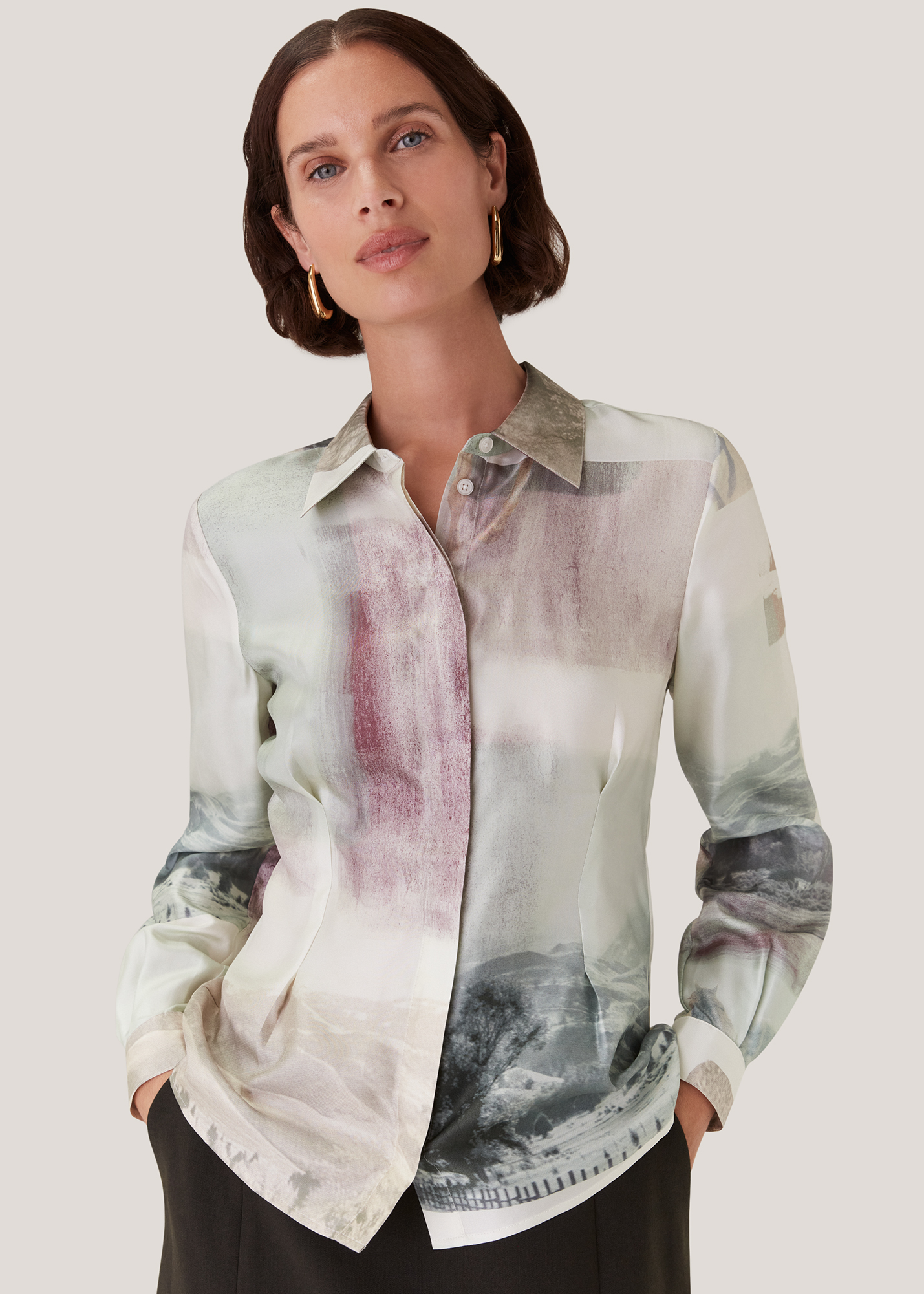 Whistles Women's Ivory/Multi Wild Horse Print Silk Shirt Size 20