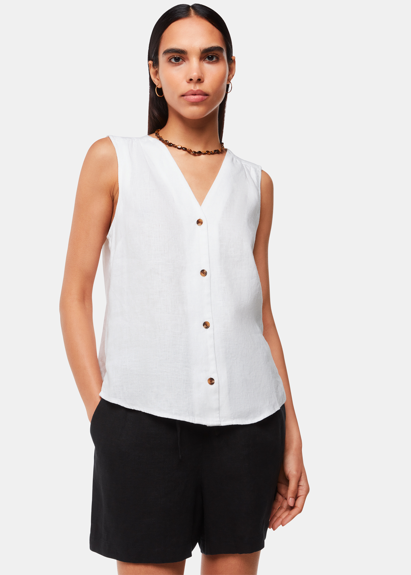 Whistles Women's White Laura Linen Tank Size 12
