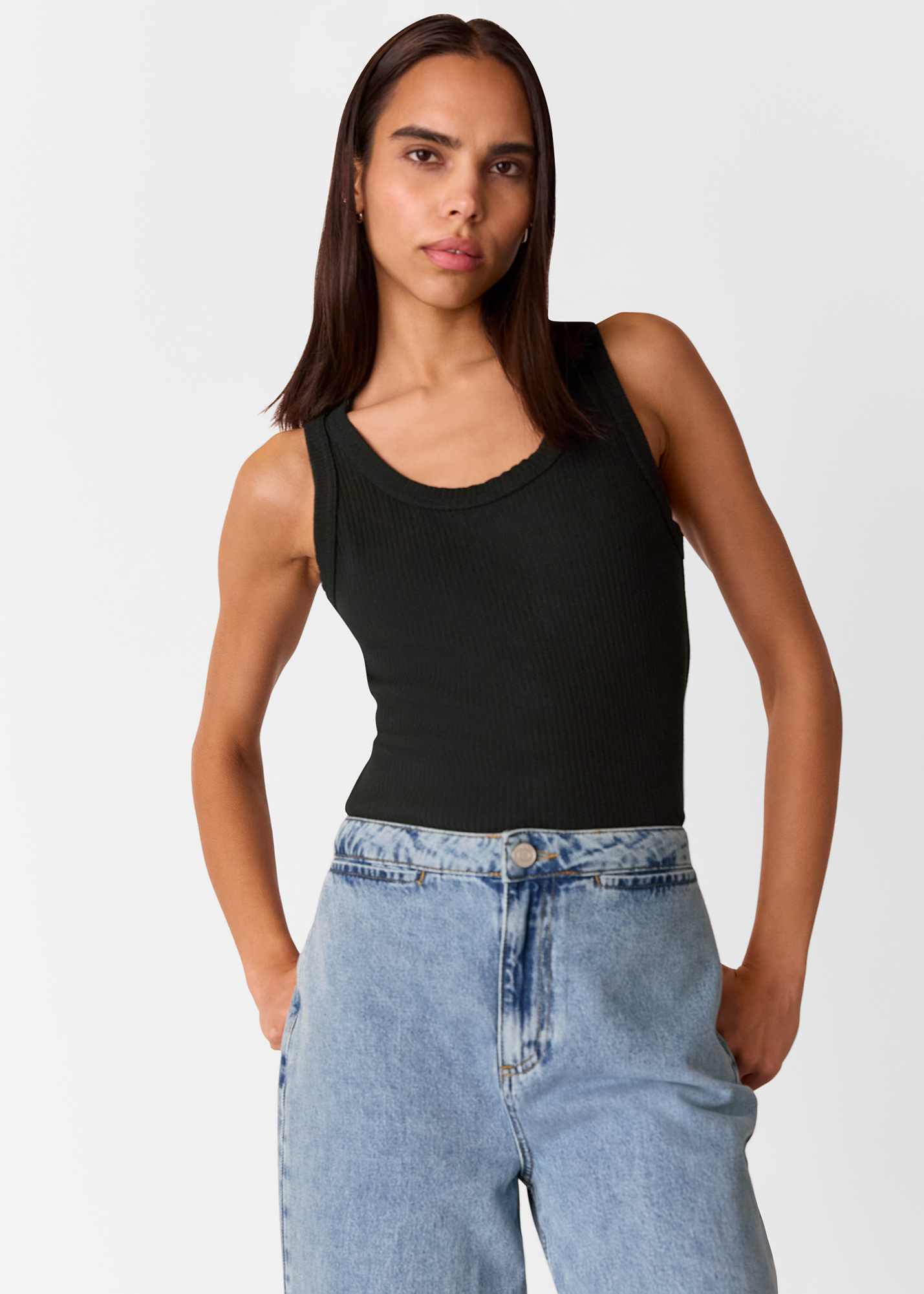 Whistles Women's Black Ultimate Ribbed Scoop Vest Size M
