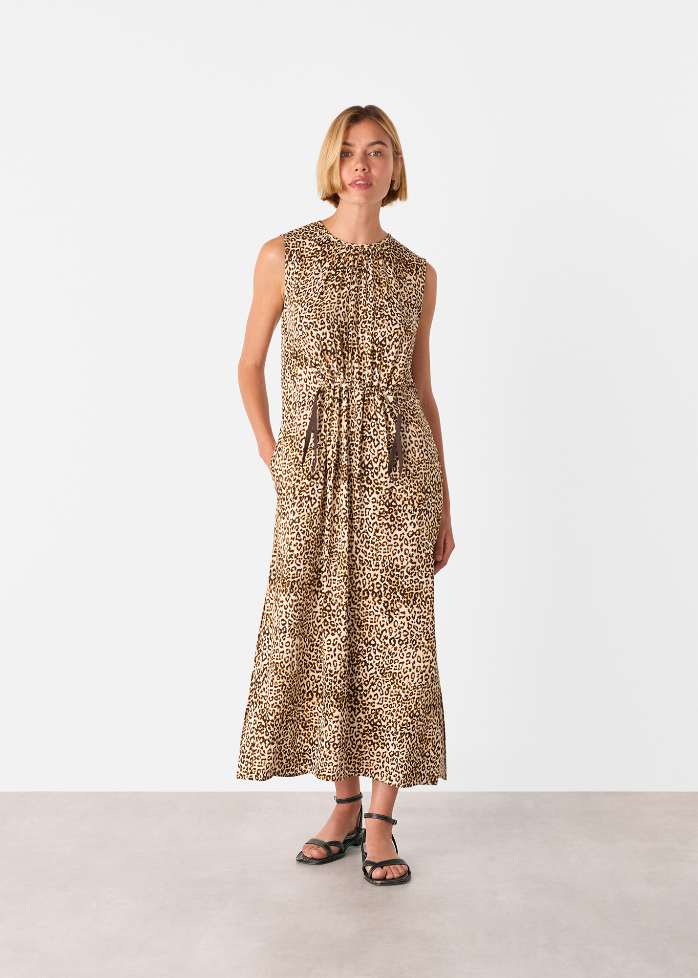 Whistles Women's Brown/Multi Leopard Sleeveless Midi Dress Size 16