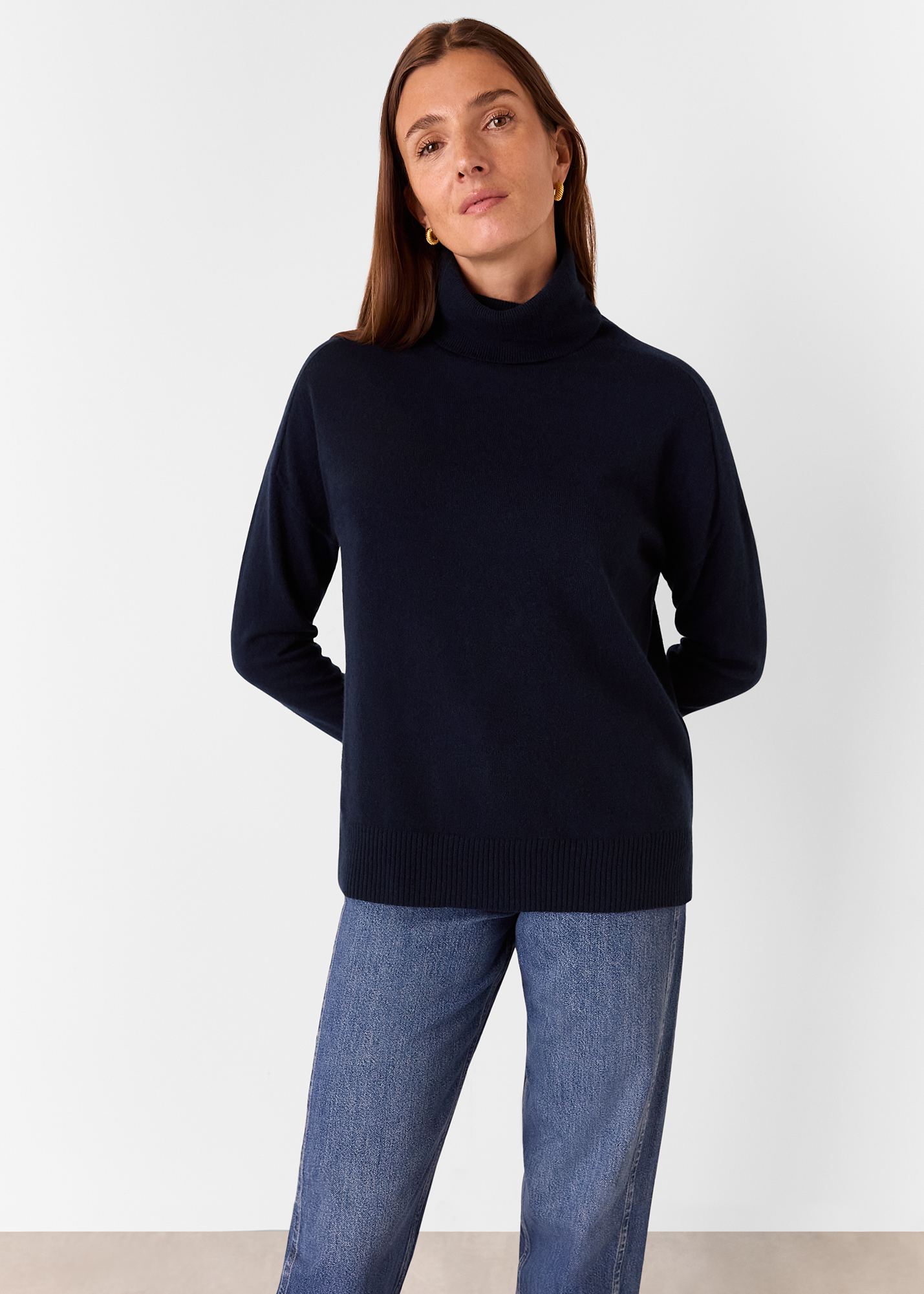 Whistles Women's Navy Cashmere Roll Neck Jumper Size L