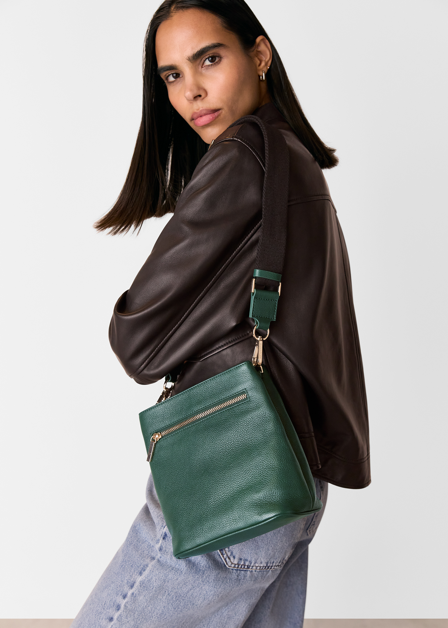 Whistles Women's Dark Green Dion Bucket Bag 