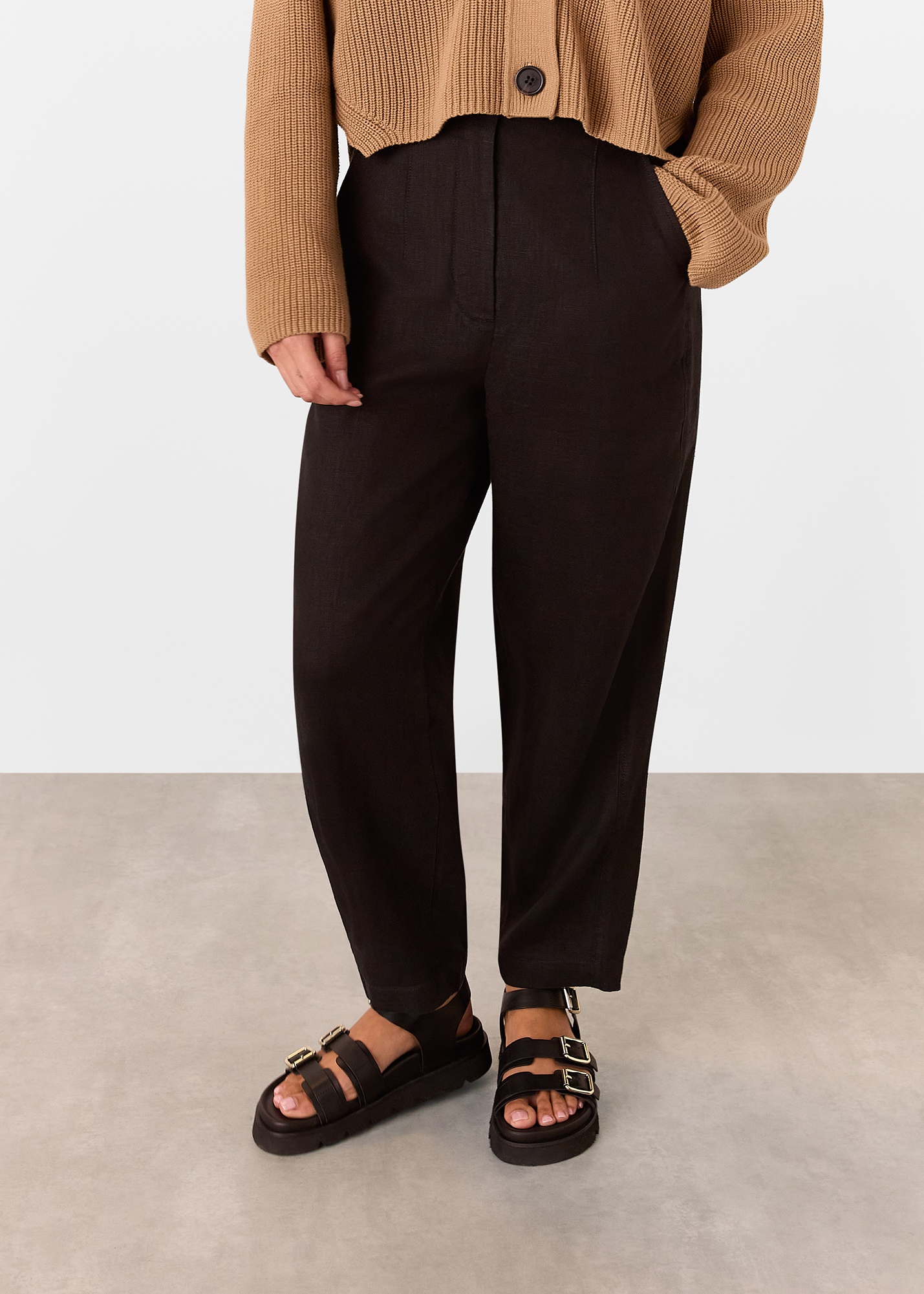 Whistles Women's Black Petite Linen Barrel Leg Trouser Size 20