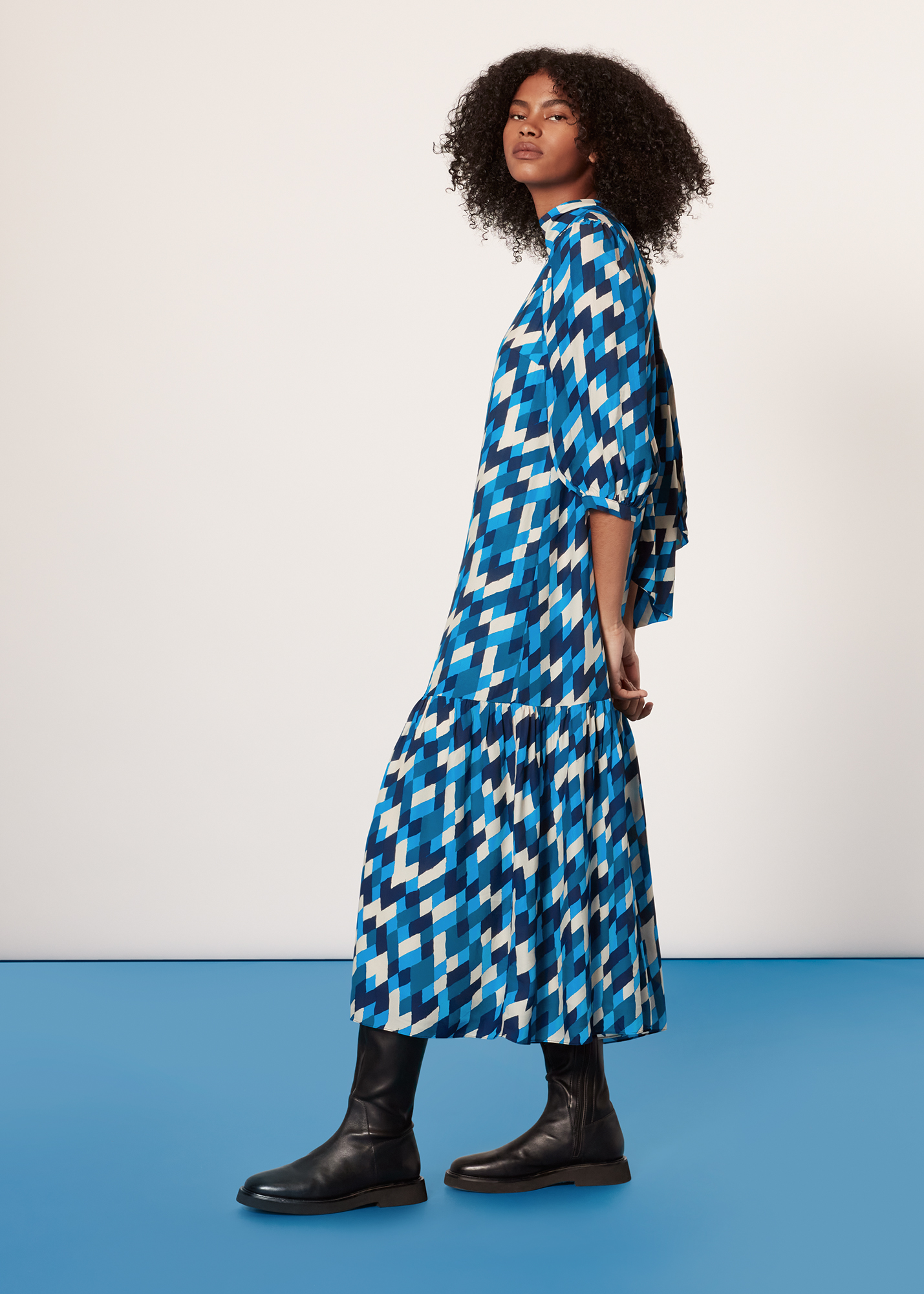 Whistles Women's Blue/Multi Diagonal Diamond Dress Size 6