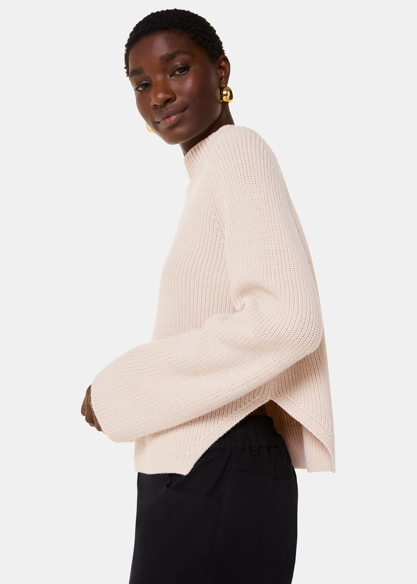 Whistles Women's Ivory Wool Mix Side Detail Knit Size XS