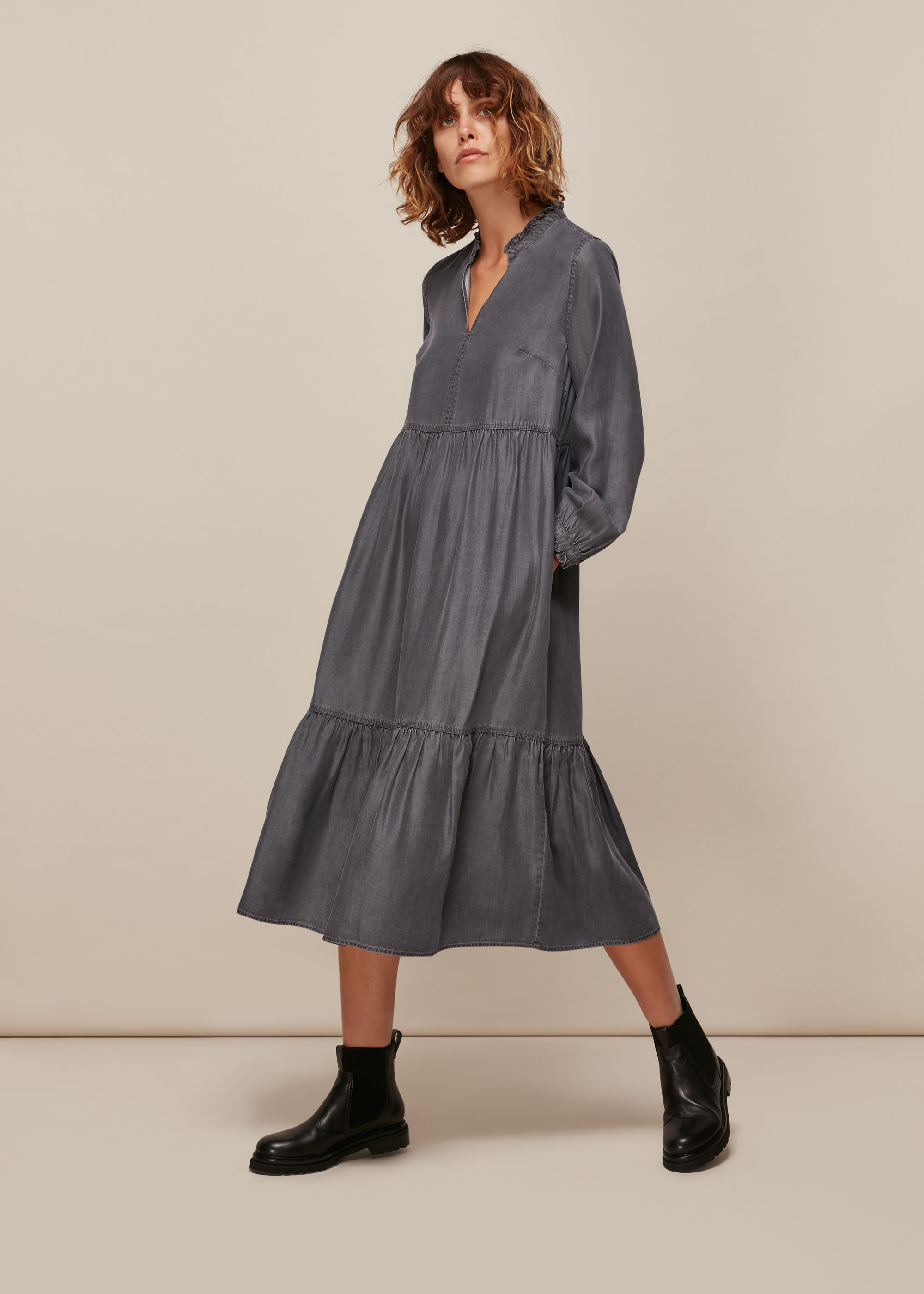 Whistles Women's Black Denim Trapeze Dress Size 6