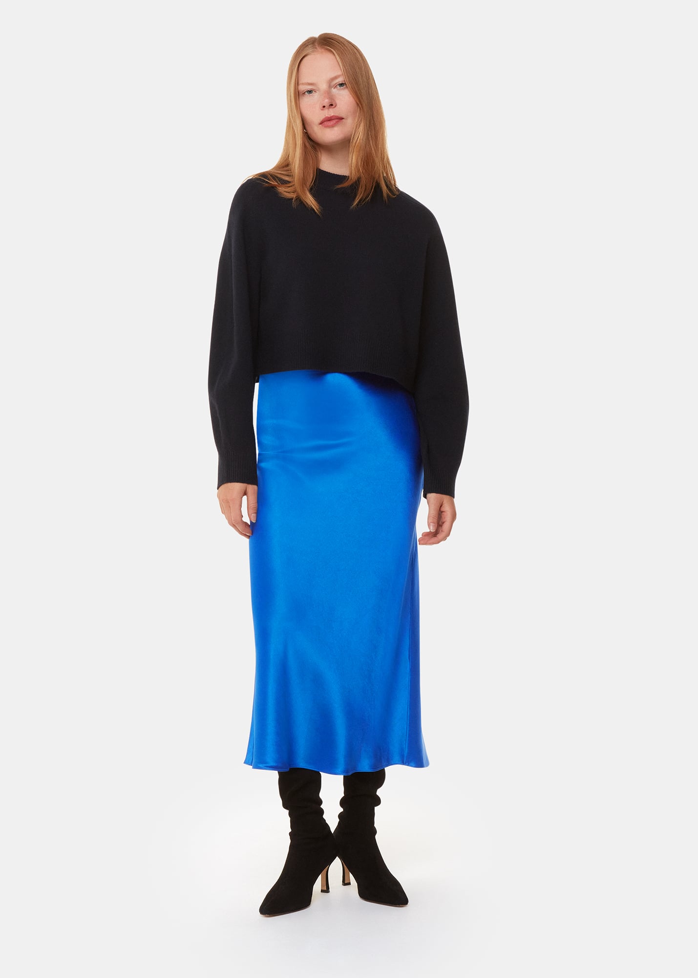 Whistles Women's Blue Satin Bias Cut Skirt Size 8