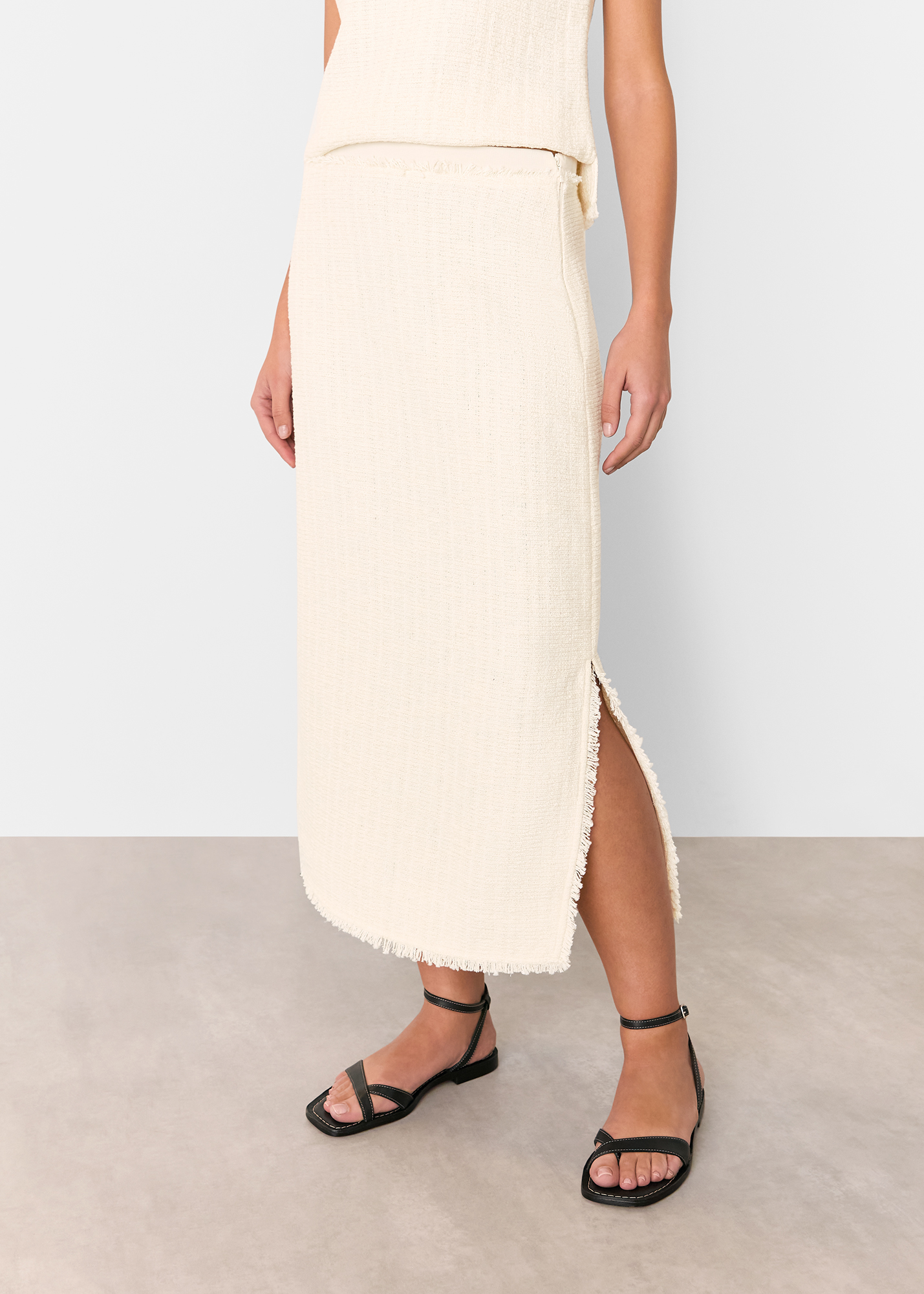 Whistles Women's Ivory Lucie Boucle Pencil Midi Skirt Size 4