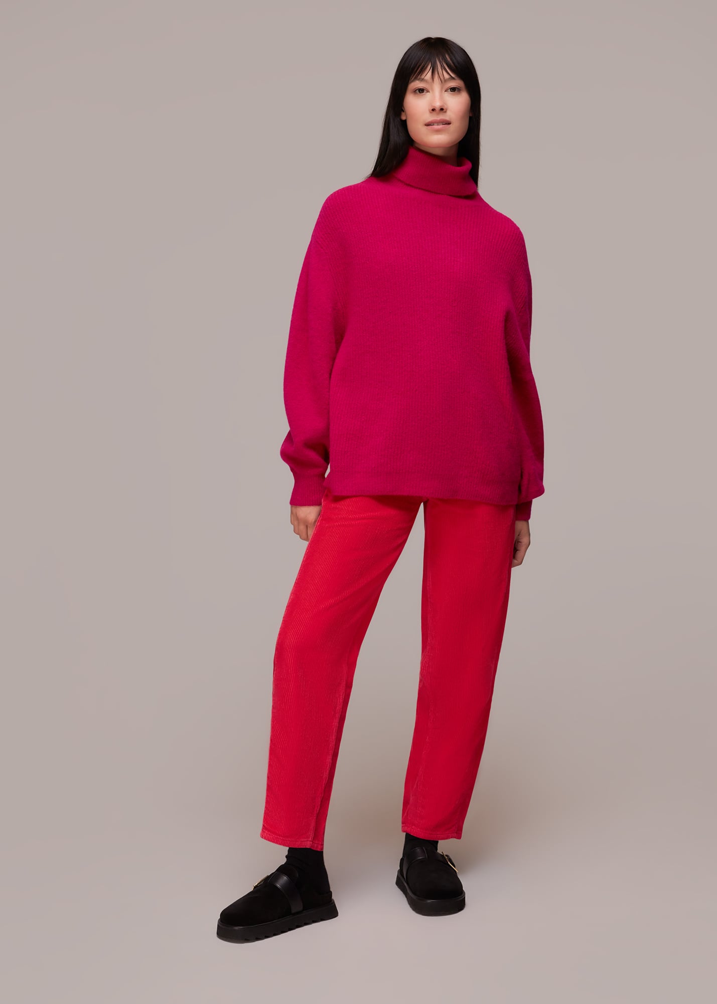 Whistles Women's Pink Ribbed Roll Neck Jumper Size S