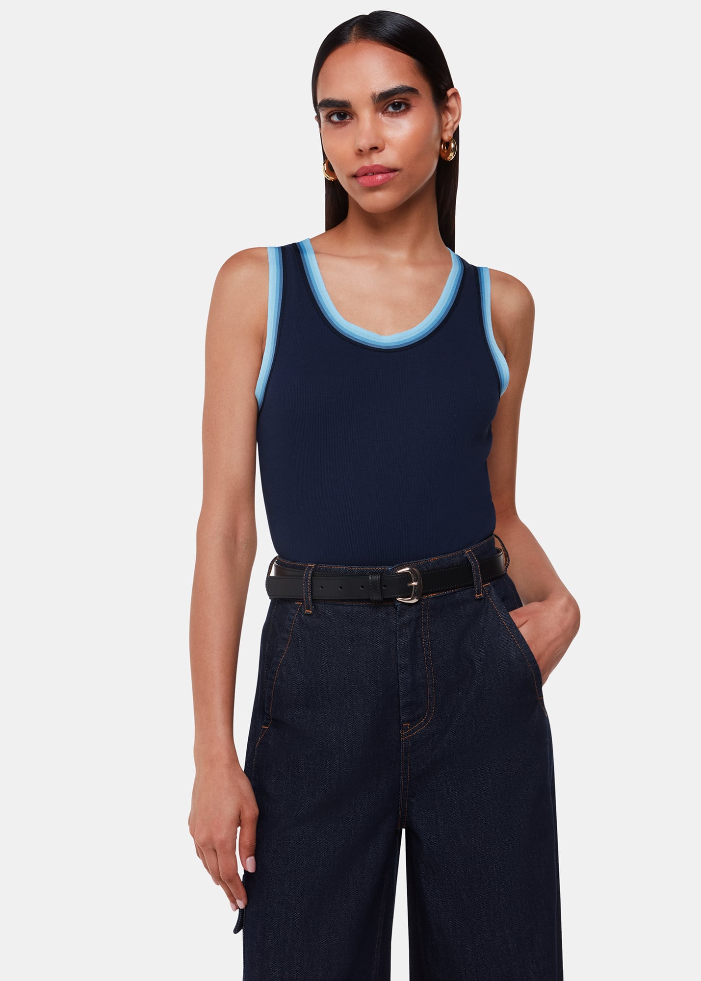 Whistles Women's Navy/Multi Stripe Detail Vest Size XS