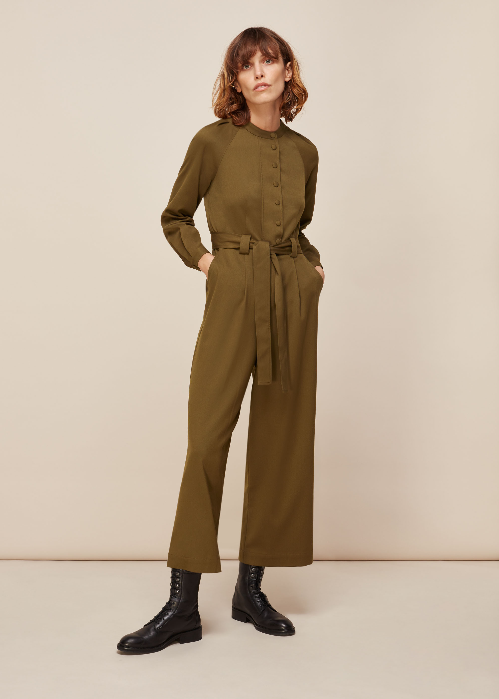 Whistles Women's Olive Tie Front Jumpsuit Size 18