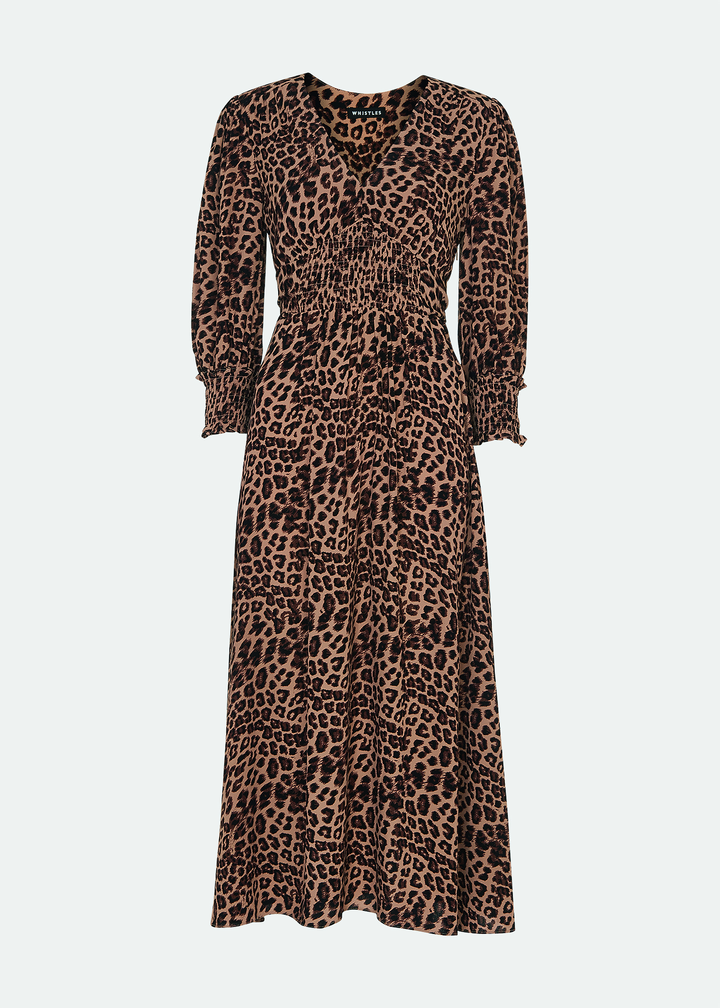 Whistles Women's Leopard Print Jungle Cheetah Shirred Dress Size 8