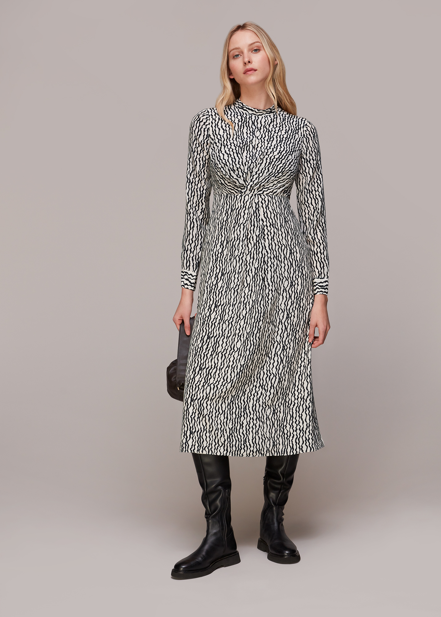 Whistles Women's Ivory/Multi Wiggle Print Silk Midi Dress Size 6