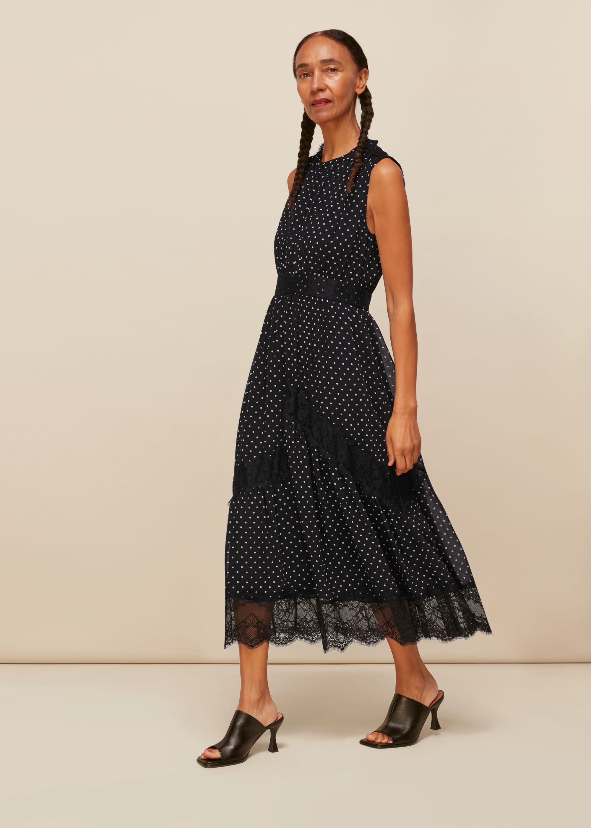 Whistles Women's Black/Multi Spot Lace Midi Dress Size 6