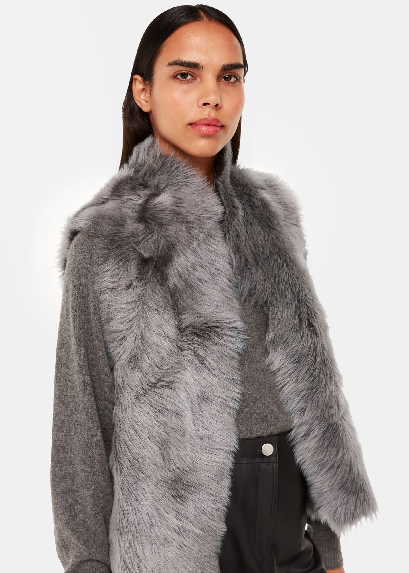Whistles Women's Grey Short Toscana Sheepskin Gilet Size M