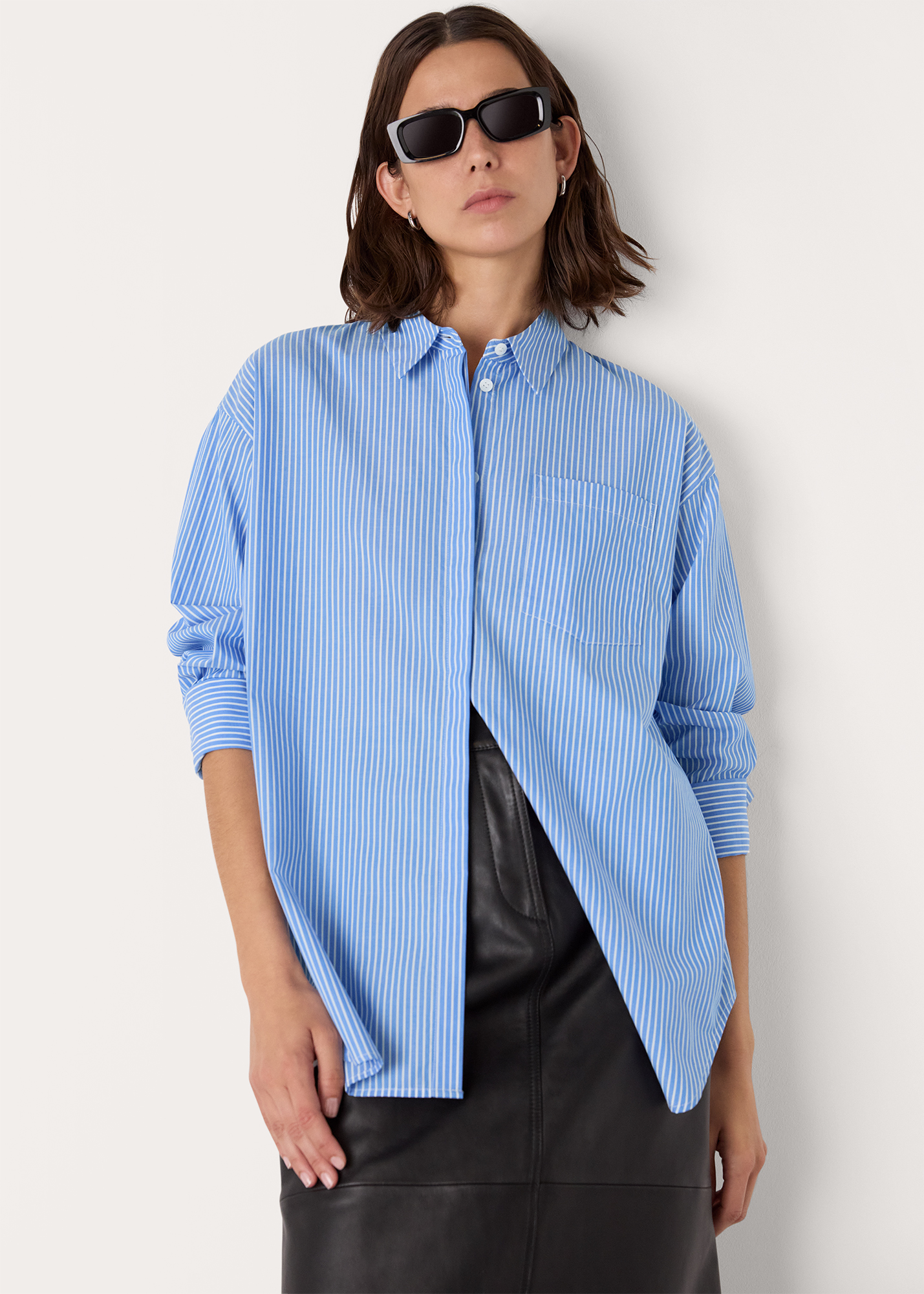 Whistles Women's Blue/Multi Stripe Oversized Shirt Size 18