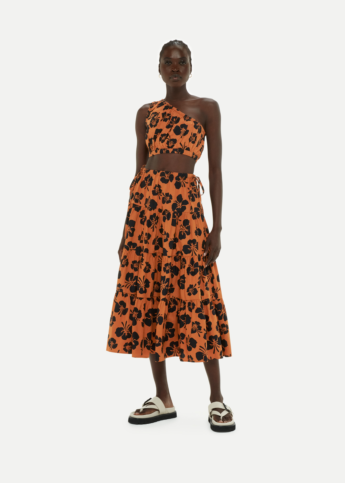 Whistles Women's Brown/Multi Tropical Floral Tiered Skirt Size 16