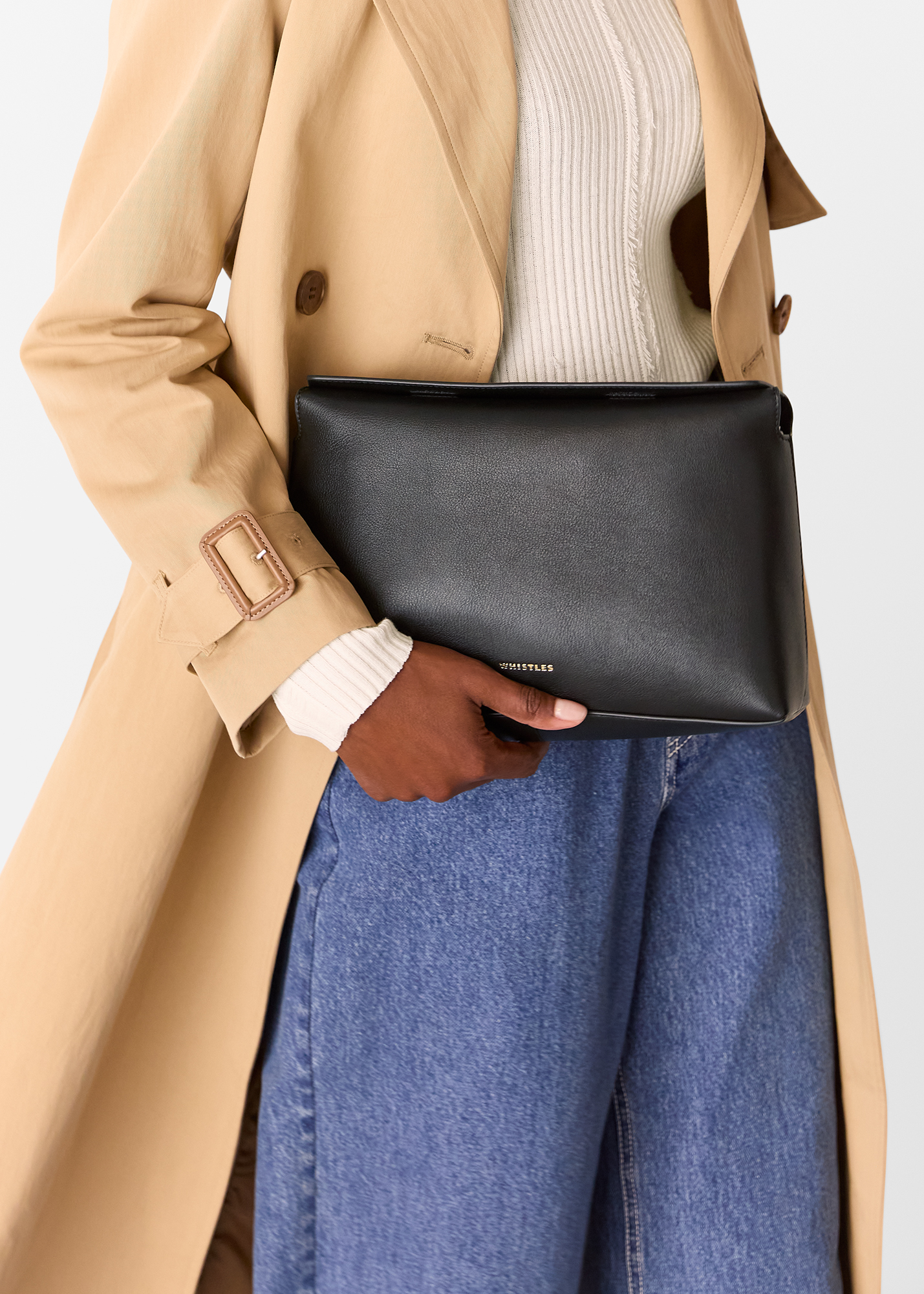 Whistles Women's Black Fia Foldtop Clutch Bag 