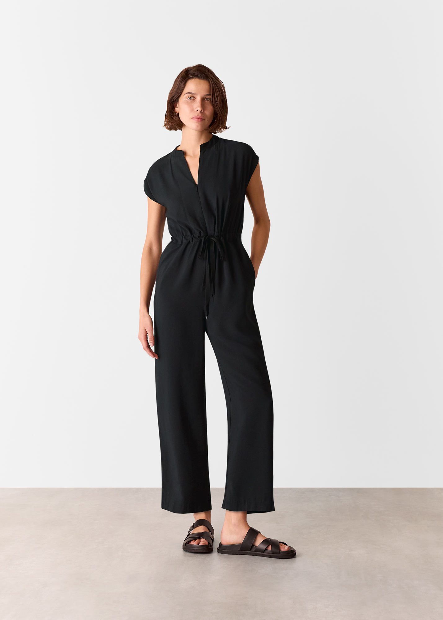 Whistles Women's Black Sleeveless Drawstring Jumpsuit Size 14