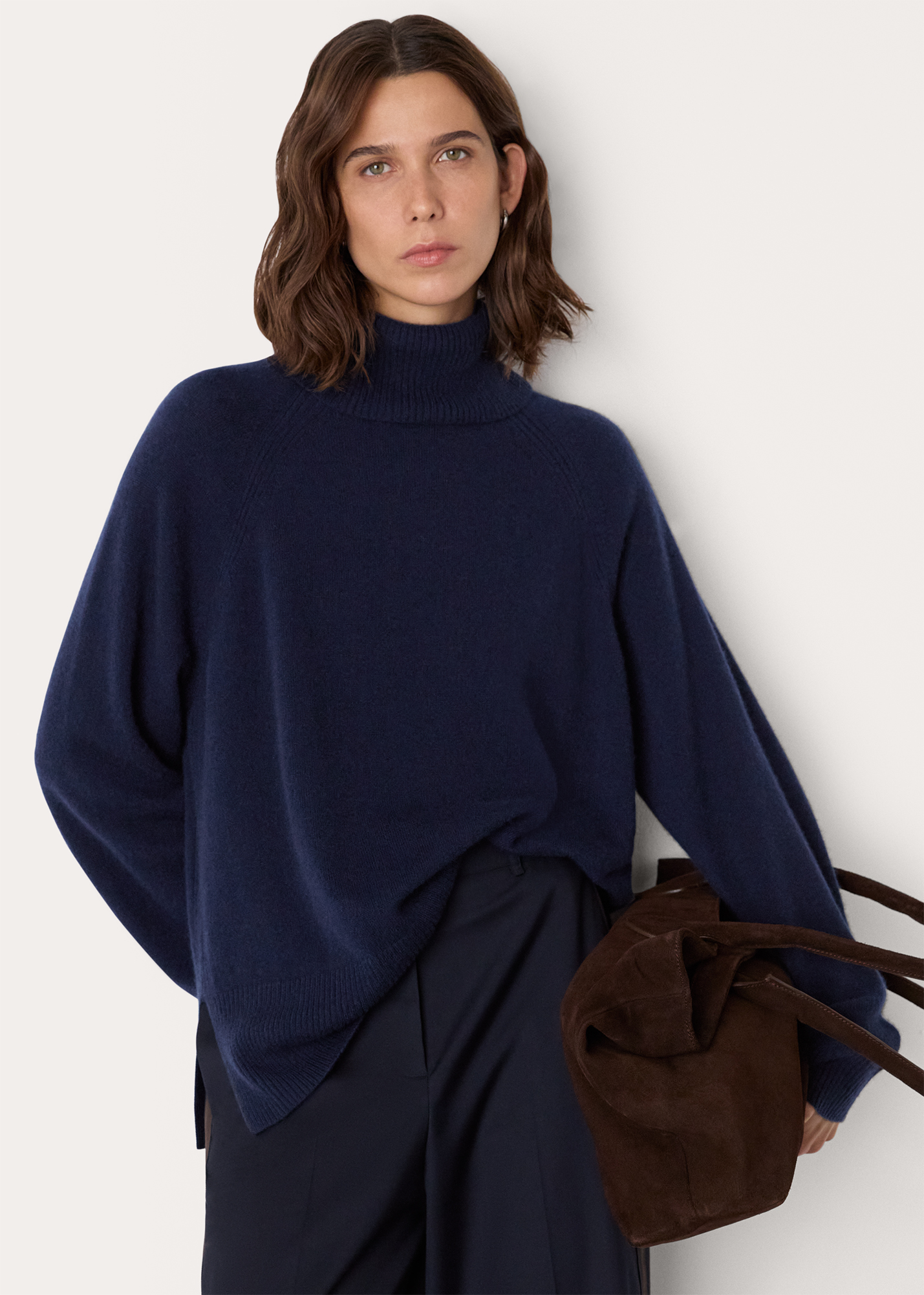 Whistles Women's Navy Cashmere Roll Neck Size L