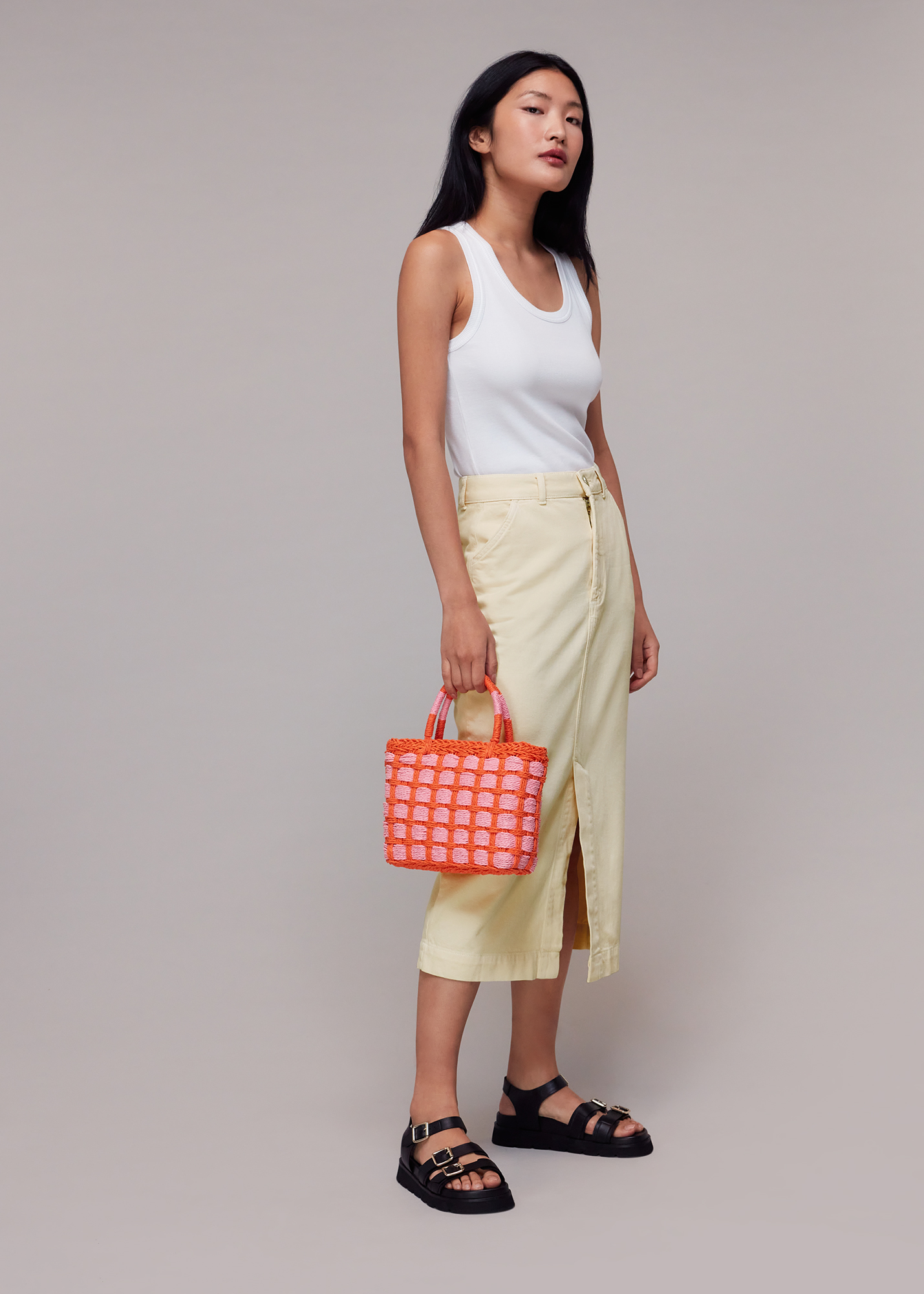 Whistles Women's Ivory/Multi Flo Denim Midi Skirt Size 20