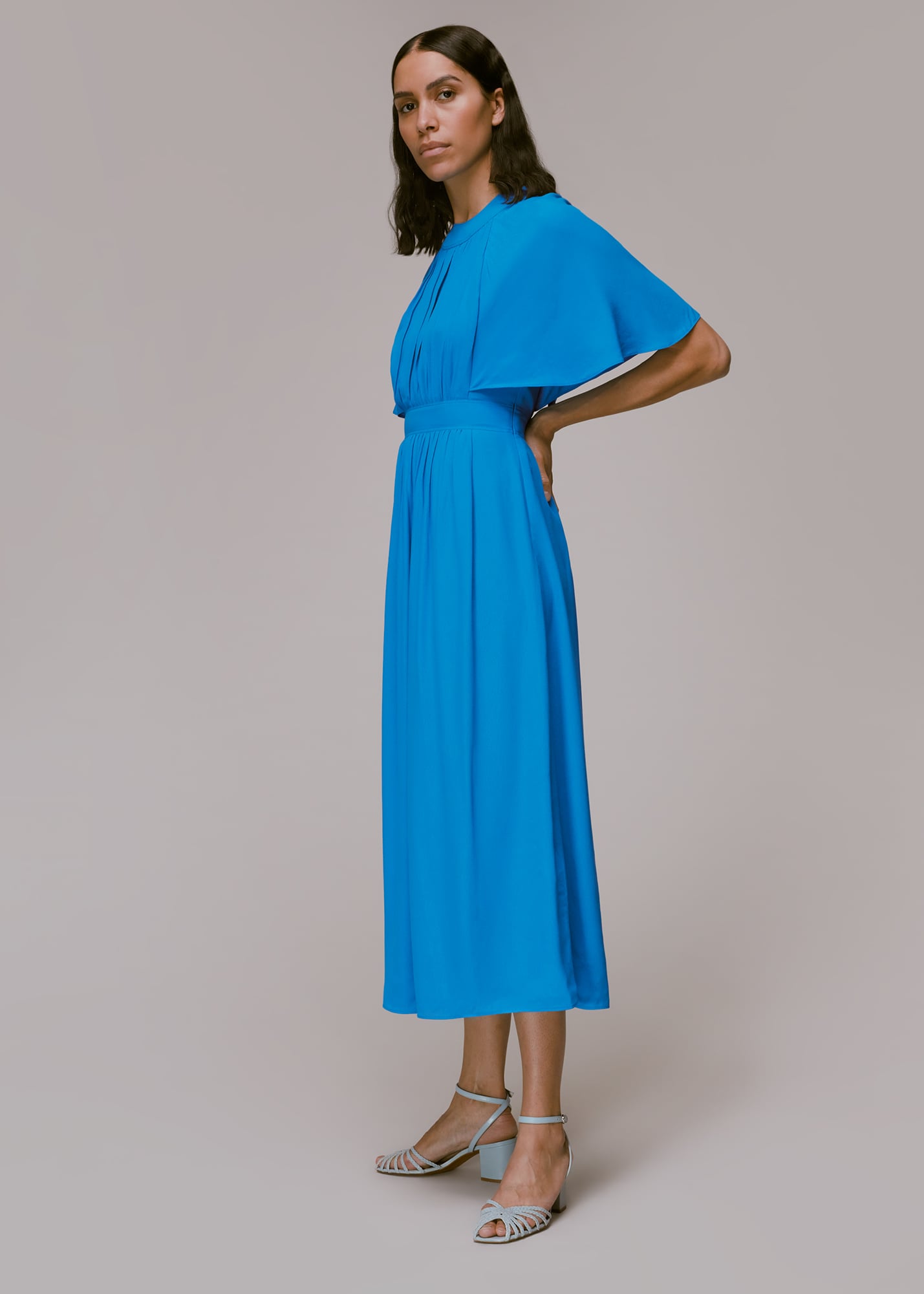 Whistles Women's Blue Amelia Cape Sleeve Dress Size 6