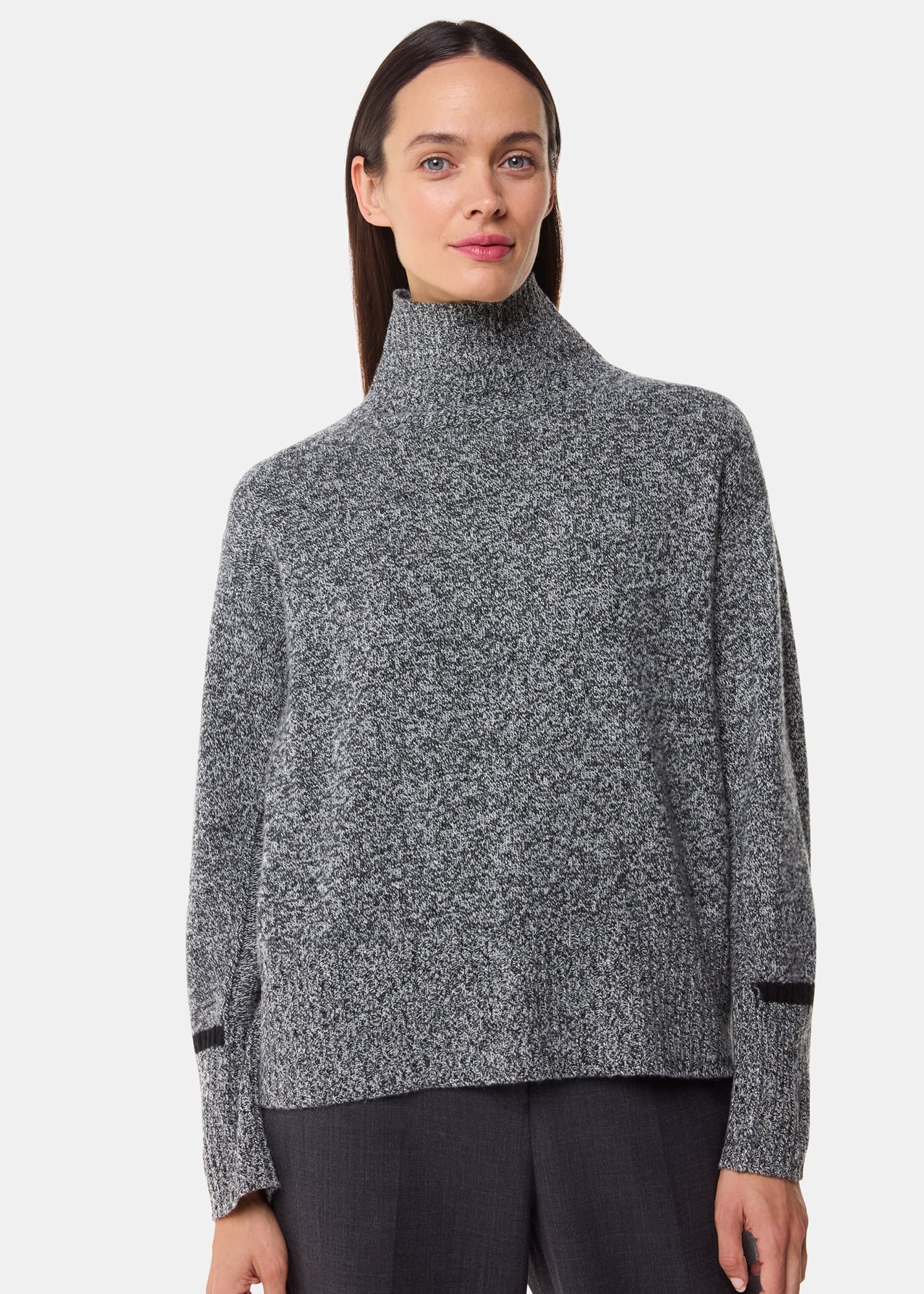 Whistles Women's Grey/Multi Wool Fleck Funnel Neck Knit Size M