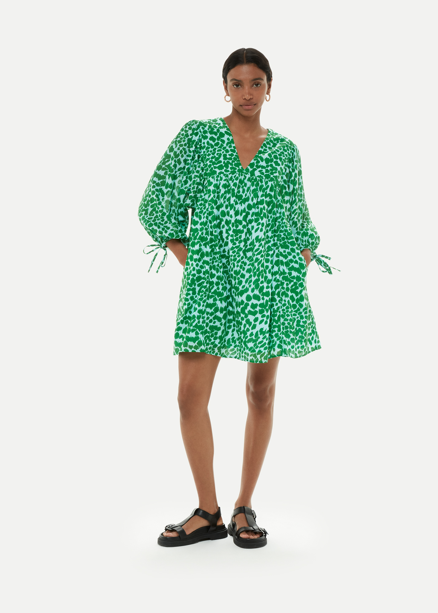 Whistles Women's Green/Multi Smooth Leopard Trapeze Dress Size 6