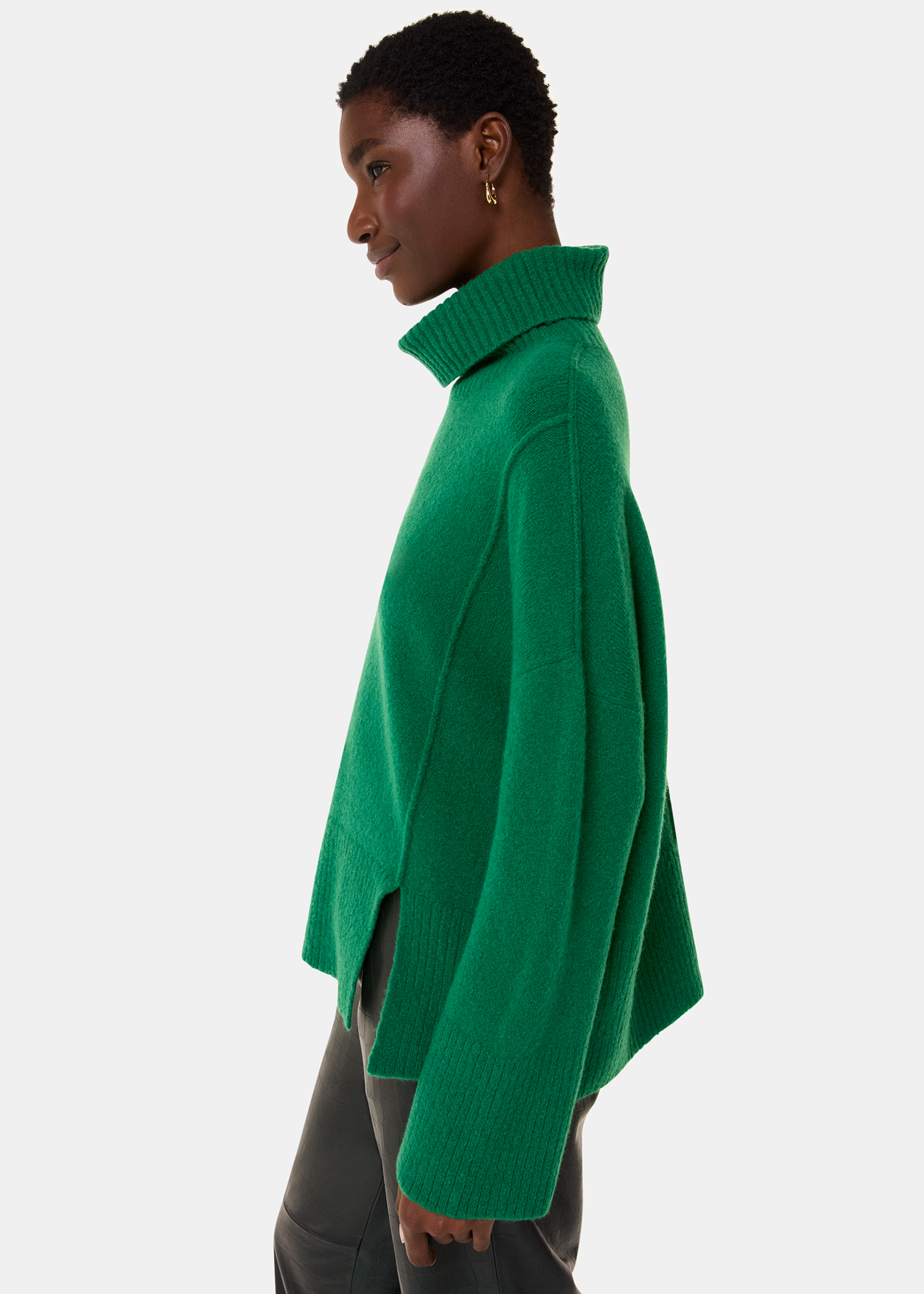 Whistles Women's Green Wool Mix Roll Neck Knit Size S