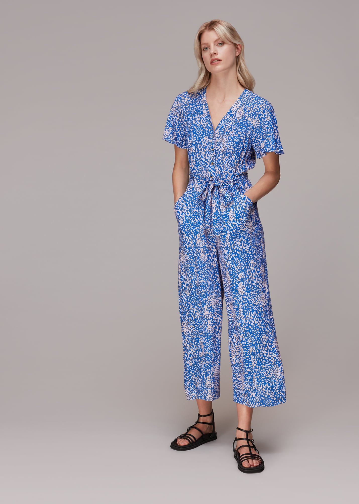 Whistles Women's Blue/Multi Lively Animal Jemma Jumpsuit Size 6
