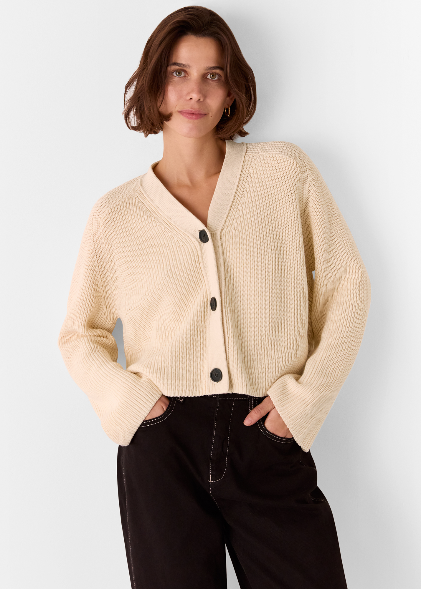 Whistles Women's Ivory Nala Cotton Cardigan Size L