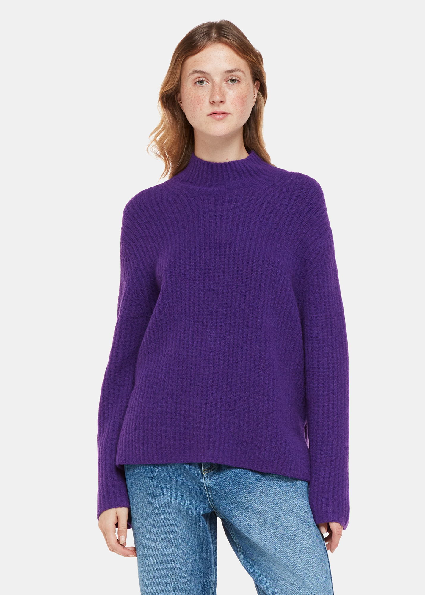 Whistles Women's Purple Wool Mix Rib Funnel Neck Size S