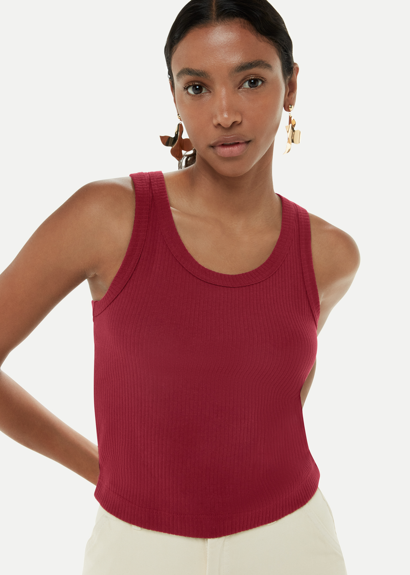 Whistles Women's Burgundy Crop Rib Vest Size M