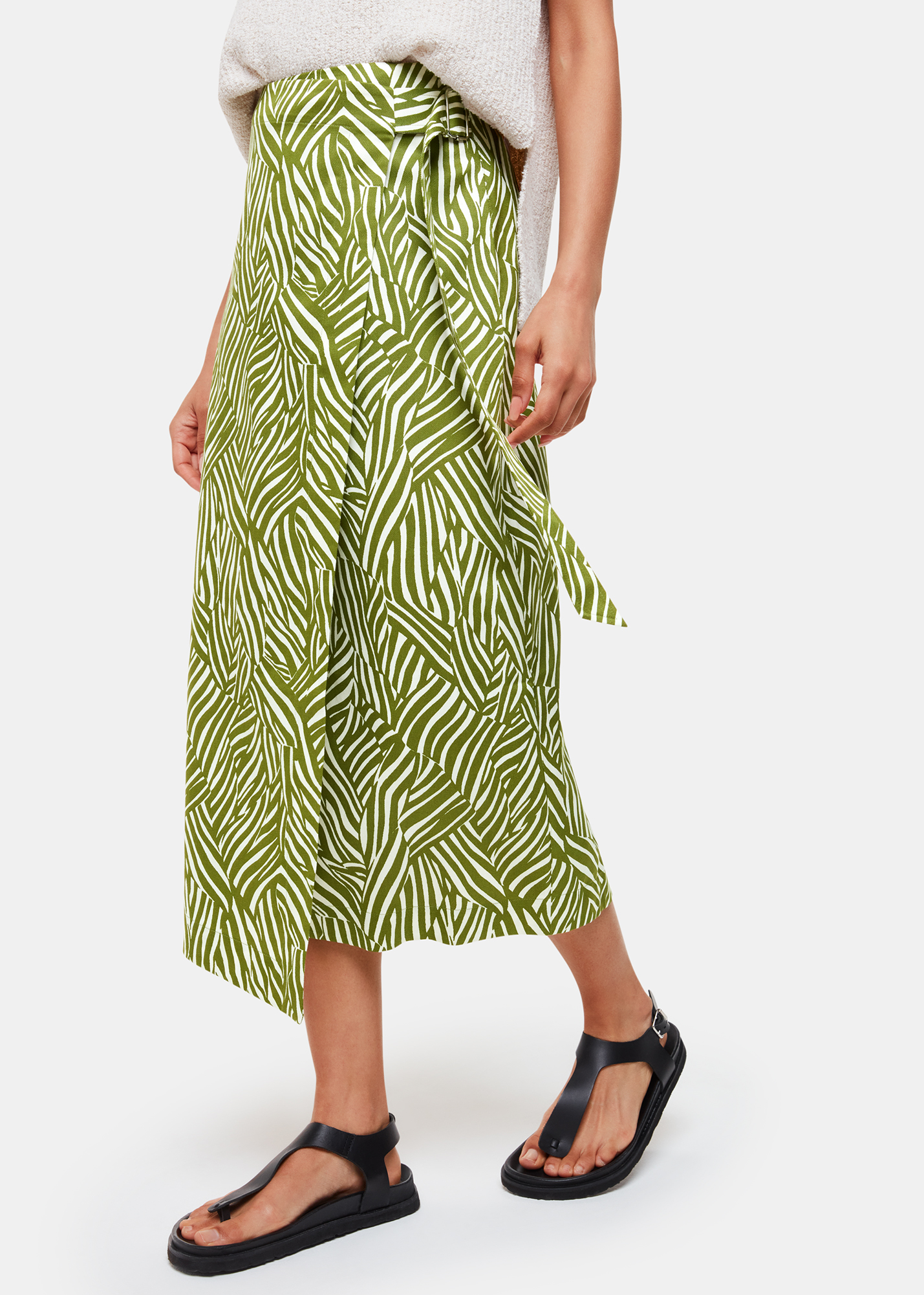 Whistles Women's Green/Multi Linear Leaf Wrap Midi Skirt Size 10
