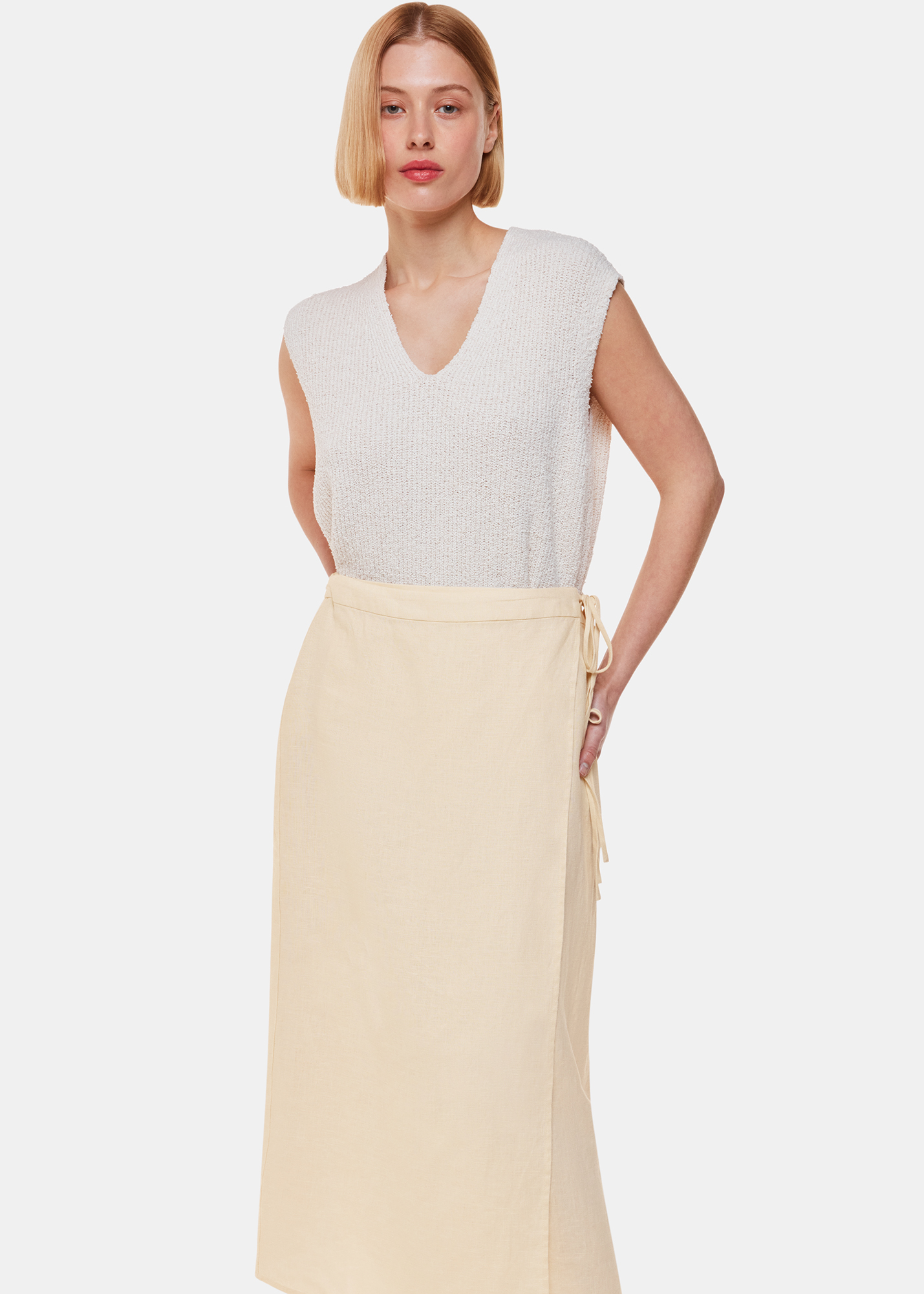 Whistles Women's Ivory Linen Wrap Midi Skirt Size 18