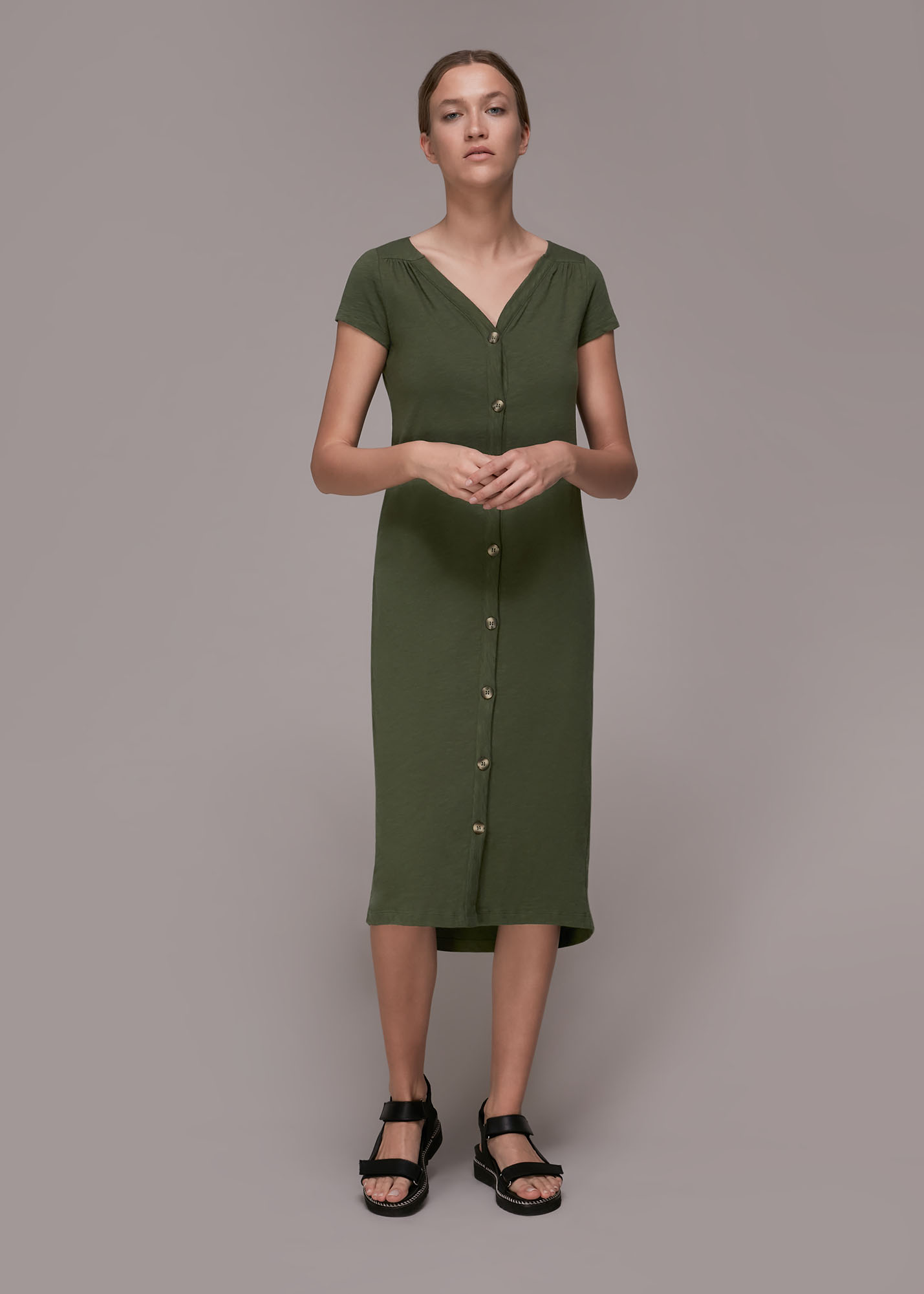 Whistles Women's Khaki Leonie Button Through Dress Size S