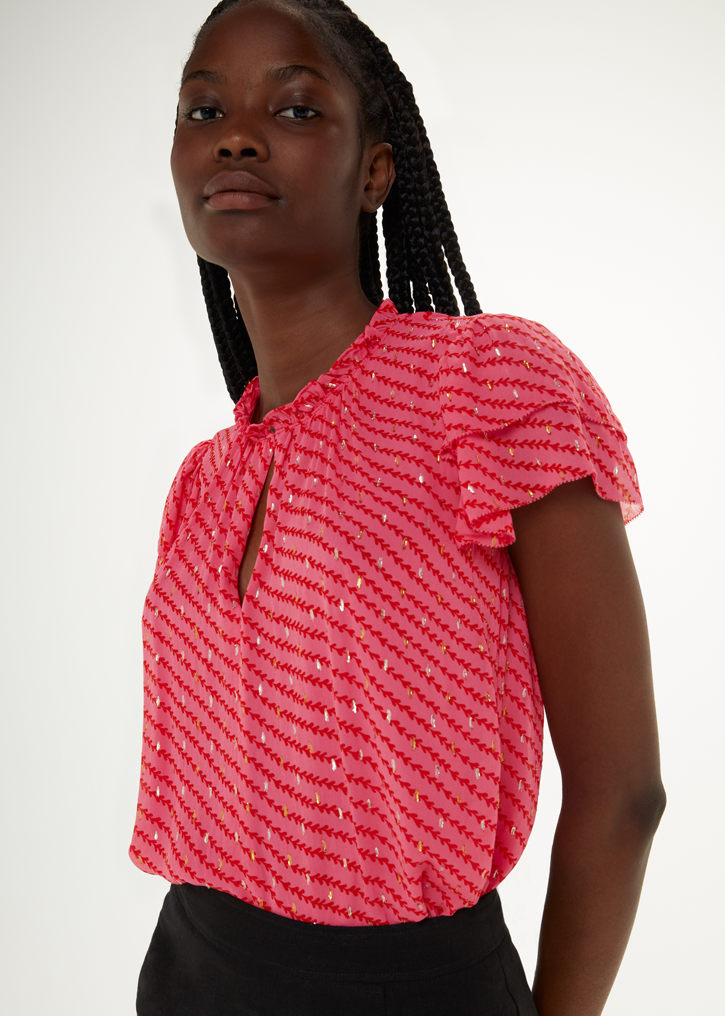Whistles Women's Pink/Multi Diagonal Leaf Print Top Size 4